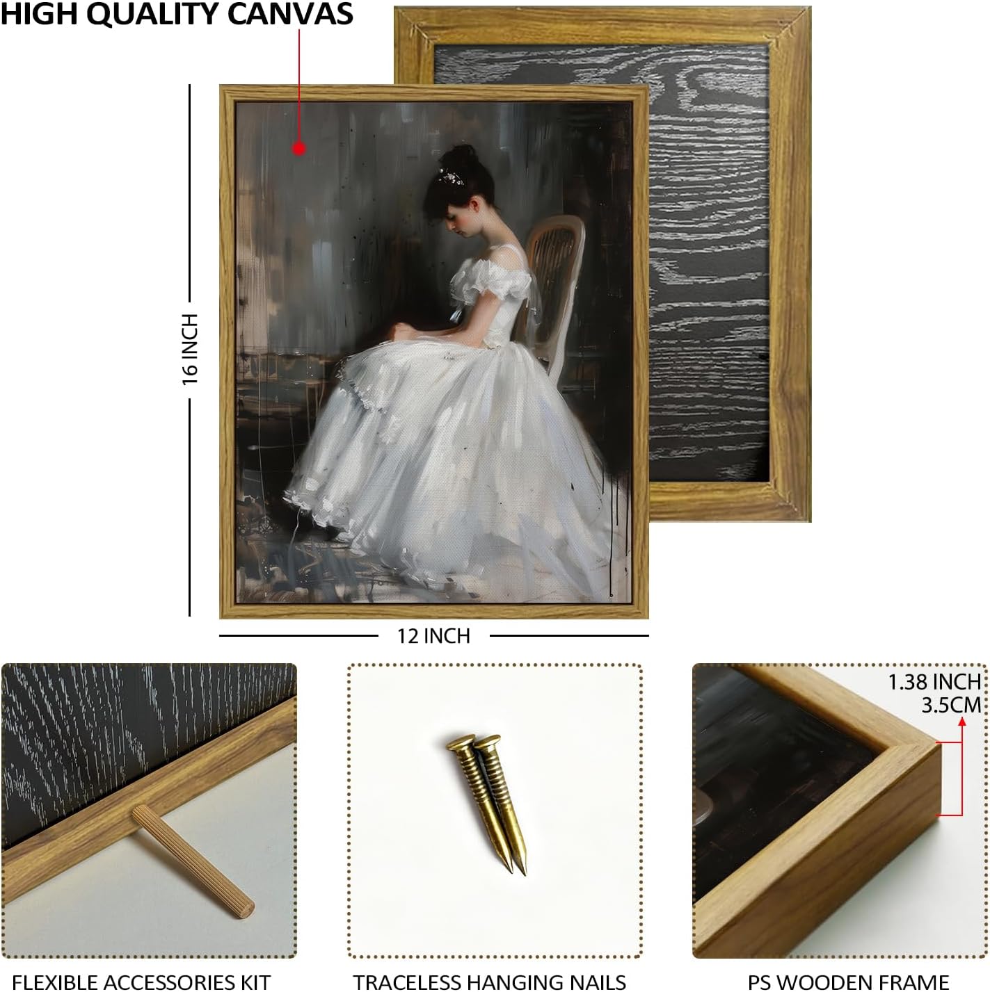 Thumbnail 2 de AREBOLO Vintage Gothic Wall Art Framed French Lady Portrait Canvas Prints (12x16 inch)