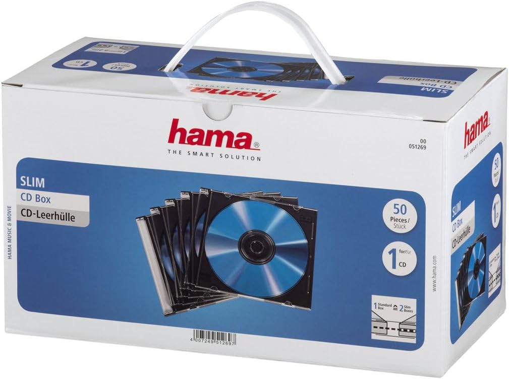 Detalle 2 de Hama CD-Leerhüllen Schutzhülle, Slim – 50er Pack, transparent-schwarz, Höhe ca. 5 mm
