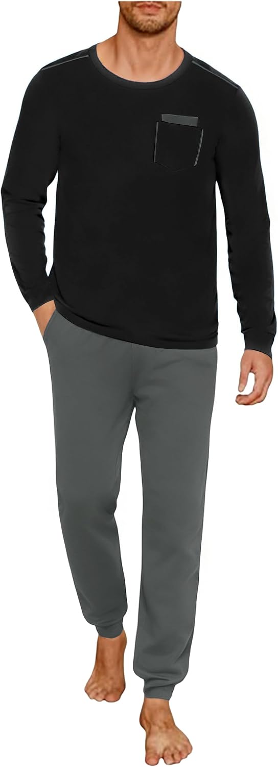 Thumbnail 6 de Uniexcosm Ensemble de Pyjama Homme Hiver en Coton à Manches Longues avec Poches contrastées