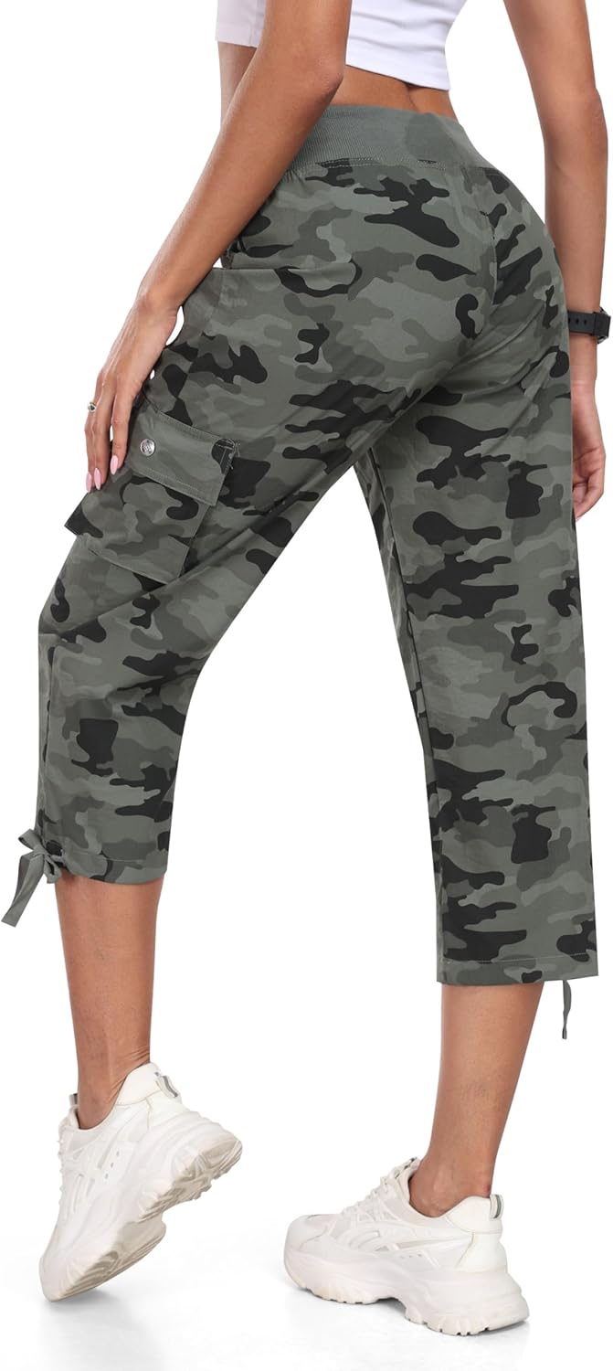 Detalle 2 de MoFiz Women’s Cargo Capris Pants — Loose Fit Quick-Dry Hiking Travel Capris with Pockets