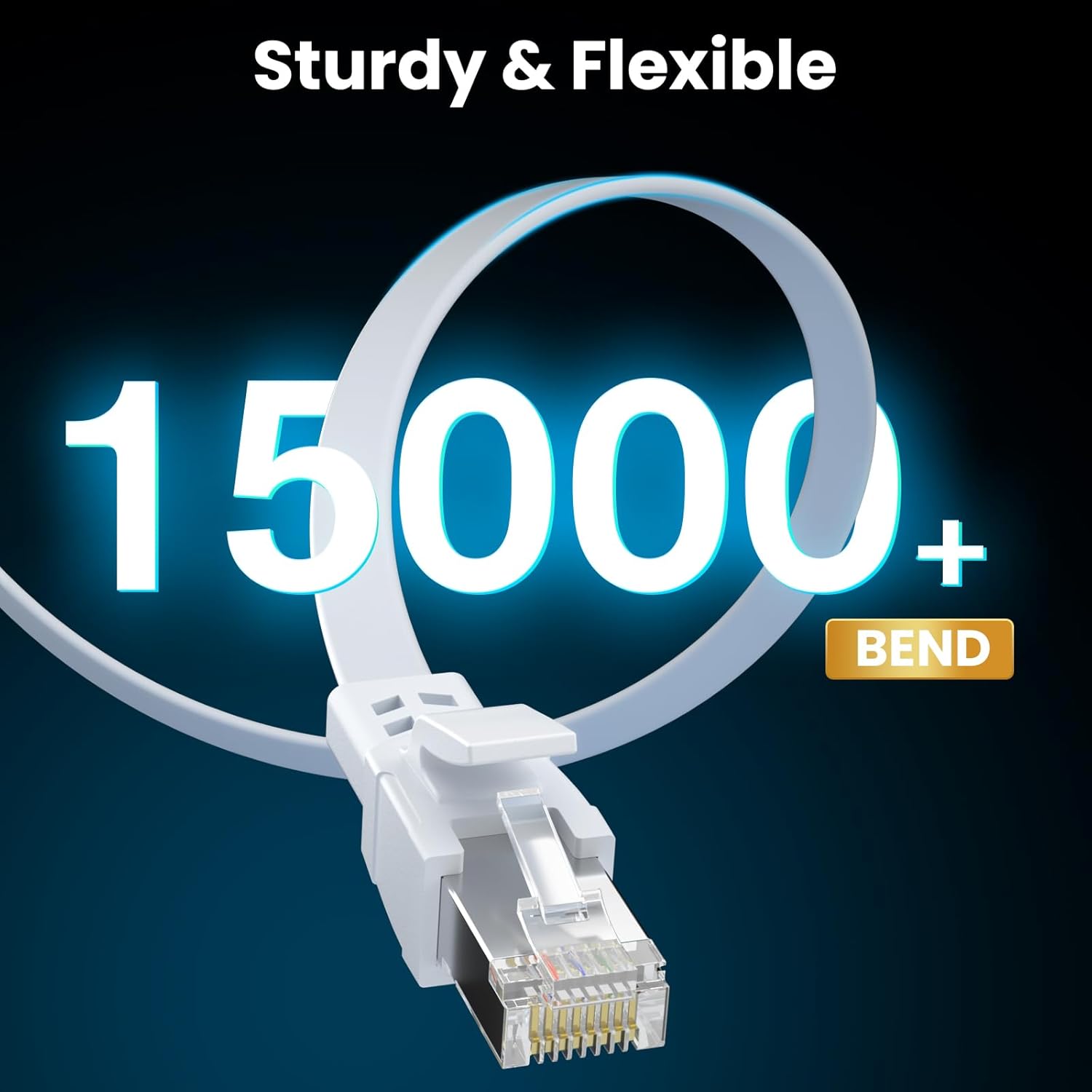 Thumbnail 5 de BAHIWOM Cat8 Ethernet-Kabel 10 m (flach) mit Clips, 40 Gbit/s & 2000 MHz, RJ45 für Router, Modem, PC & Laptop – Weiß