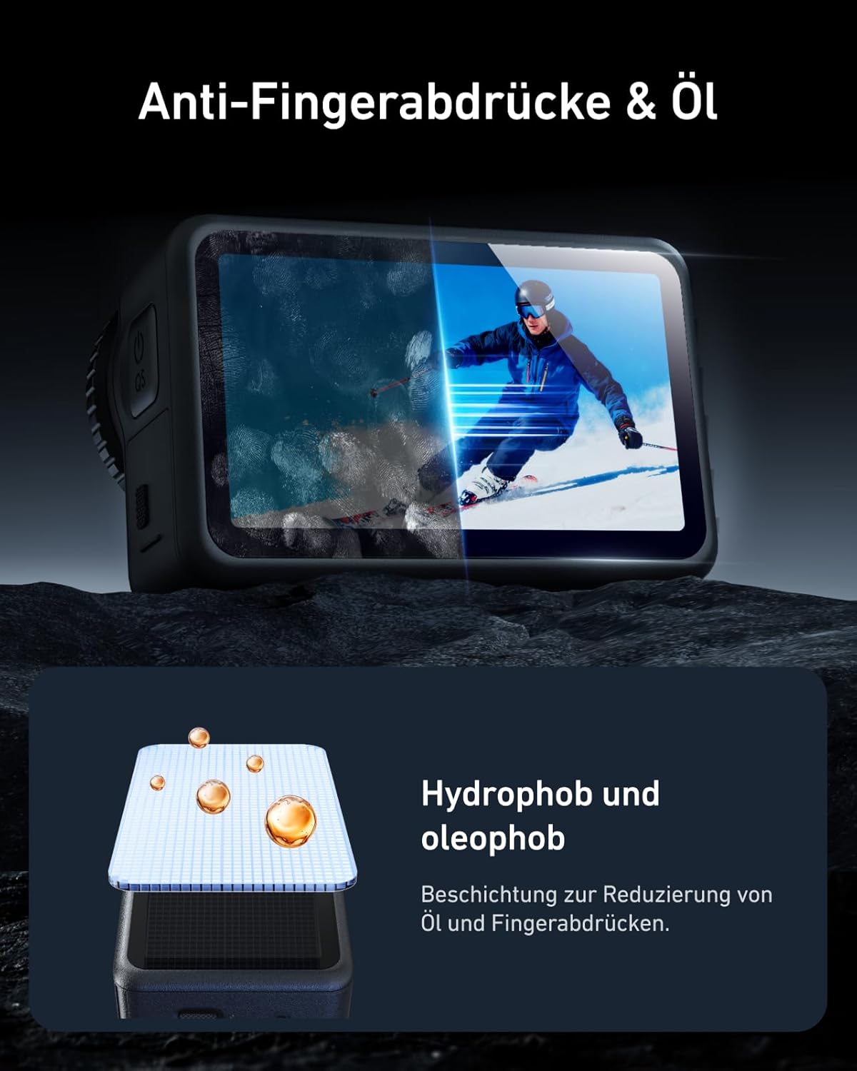 Detalle de TELESIN Displayschutzfolie für DJI Osmo Action 6 – 3er-Set aus gehärtetem Glas (Objektiv, Front- und Rückdisplay) mit Anti-Fingerprint