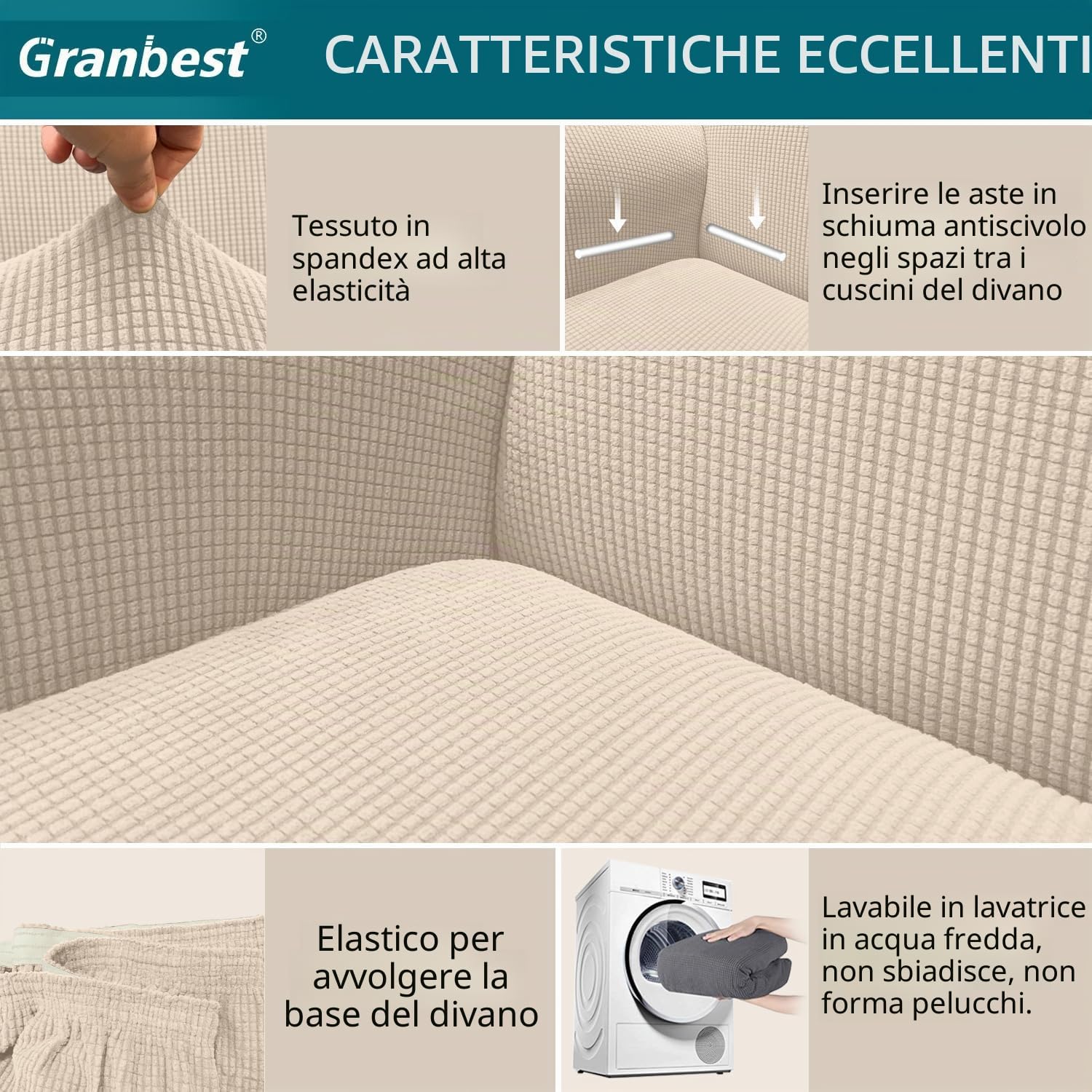 Thumbnail 2 de Granbest Copridivano Elasticizzato 3 posti Beige
