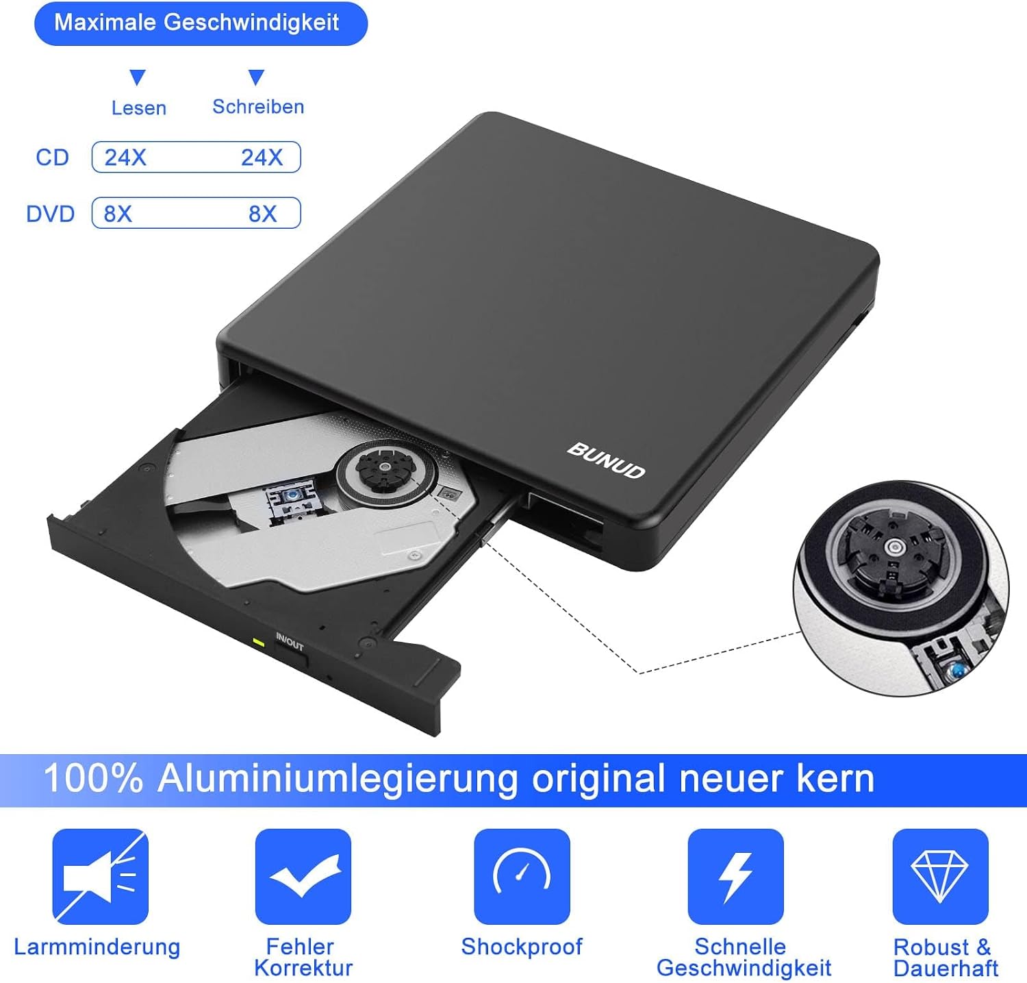 Detalle 2 de External CD DVD Drive USB 3.0 with SD/TF ports ๐