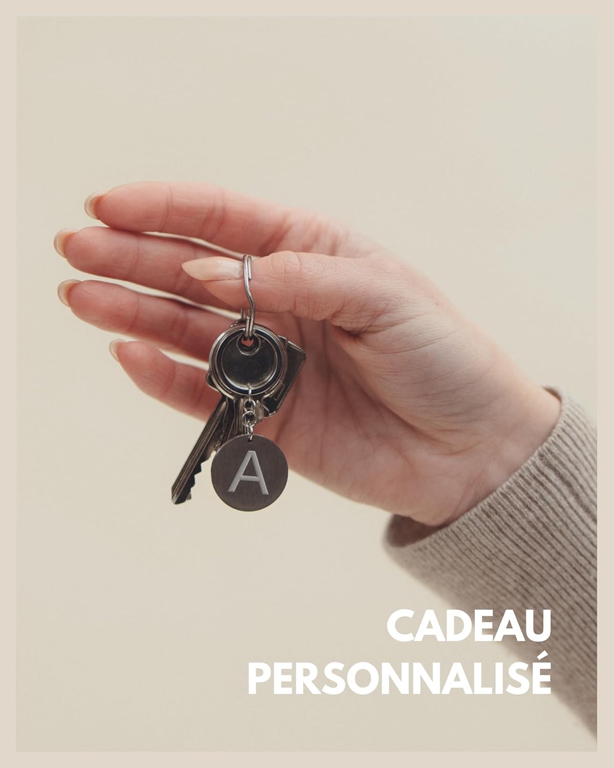 Thumbnail 4 de Porte-clés lettre avec jeton de caddie – Pendentif gravé en acier inoxydable argenté