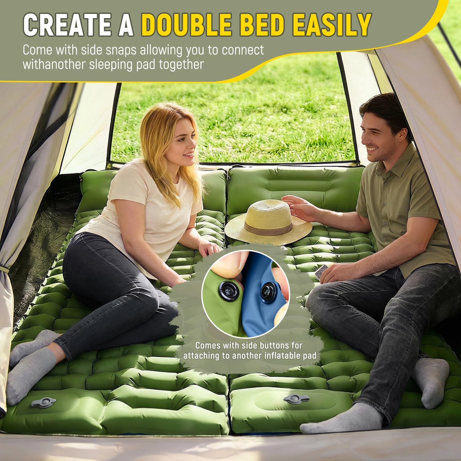 Thumbnail 5 de Myxslop Camping Sleeping Pad with Built-in Foot Pump & Pillow – 15.5cm Thick Ultralight Mat