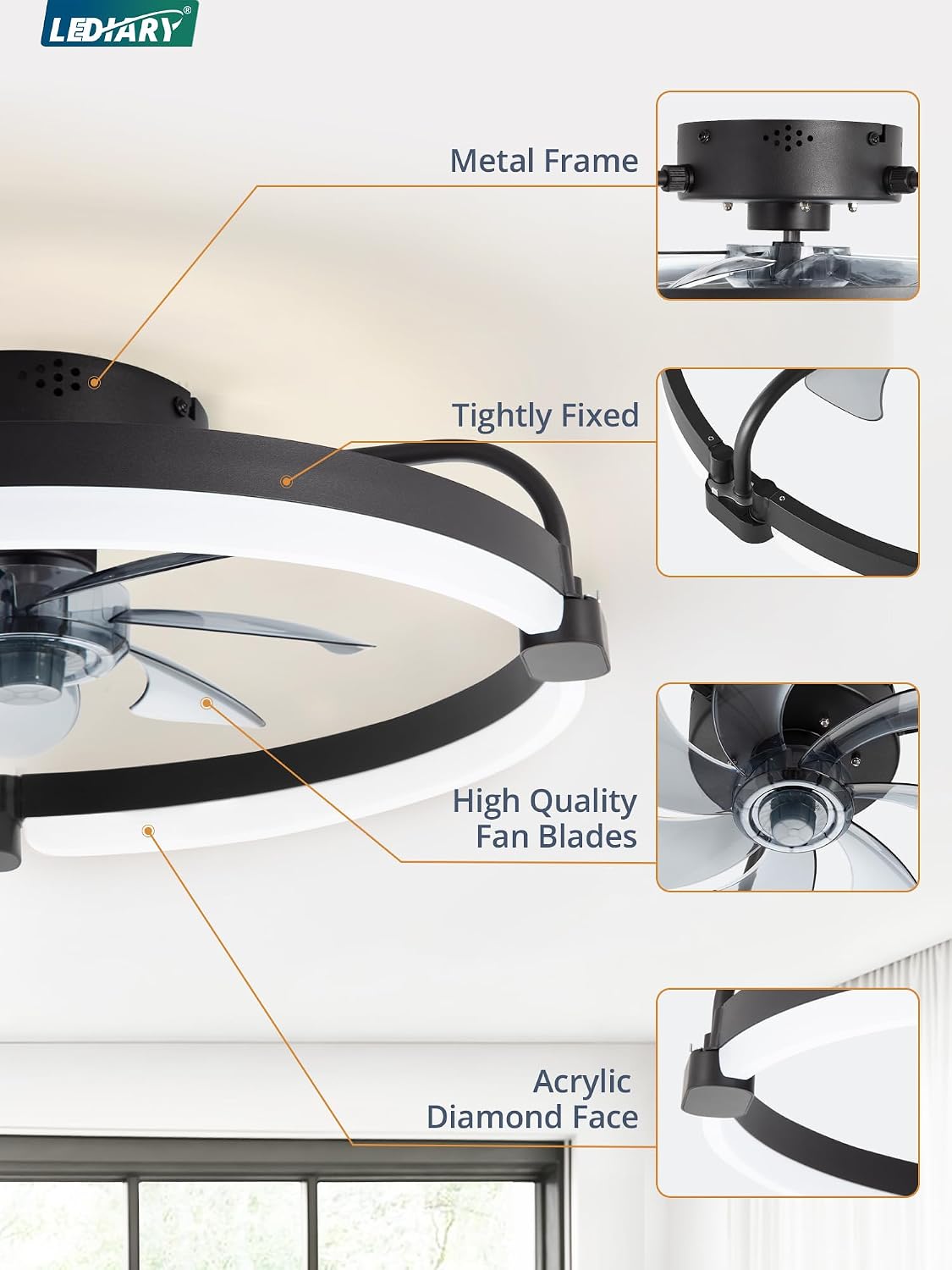 Thumbnail 6 de LEDIARY ceiling fan with light, 20-inch