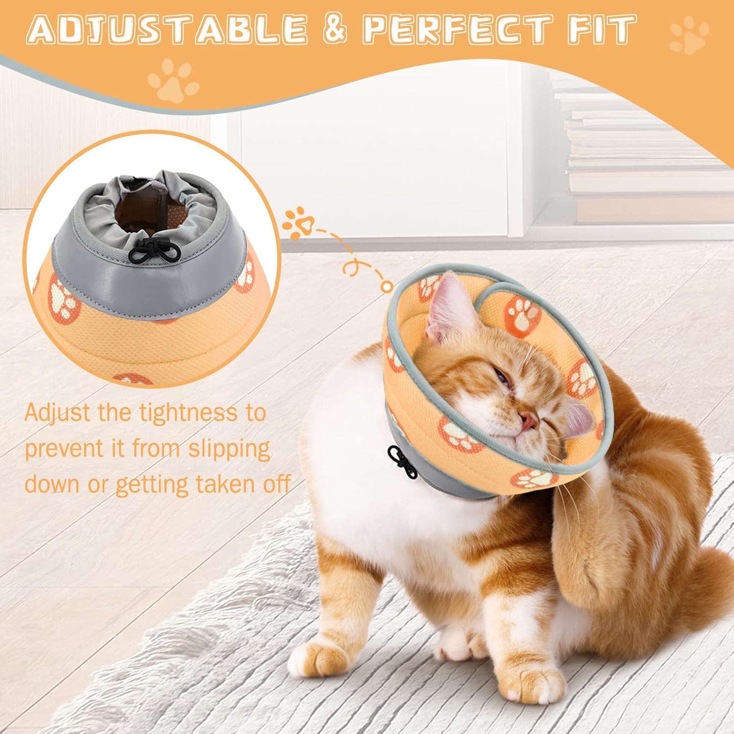 Detalle de Supet Cat Cone Collar Soft, Adjustable Cat Recovery Collar (Orange, S) for Kittens, Puppies and Small Dogs