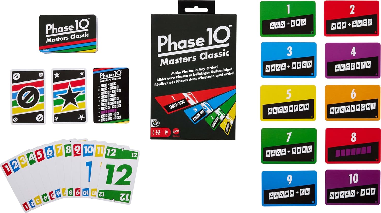 Thumbnail 1 de Phase 10 Masters Classic — Jeu de cartes familial (60 cartes) par Mattel Games