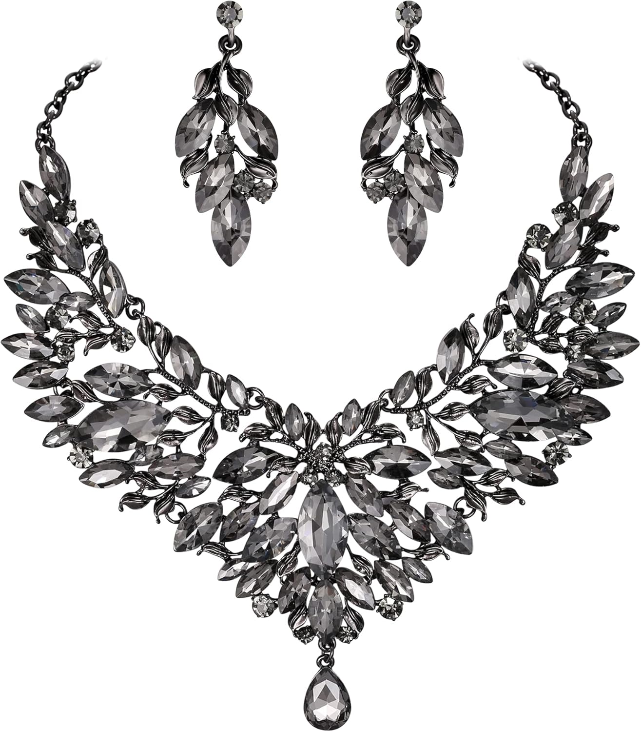 Thumbnail 5 de Parure de bijoux Clearine pour mariée : collier en cristal strass et boucles pendantes