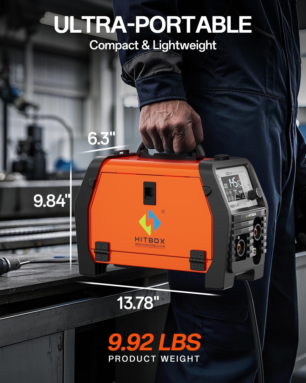 Detalle de HITBOX 145A 4-in-1 Portable MIG Welder – 240V Gasless Digital Inverter (HBM145)
