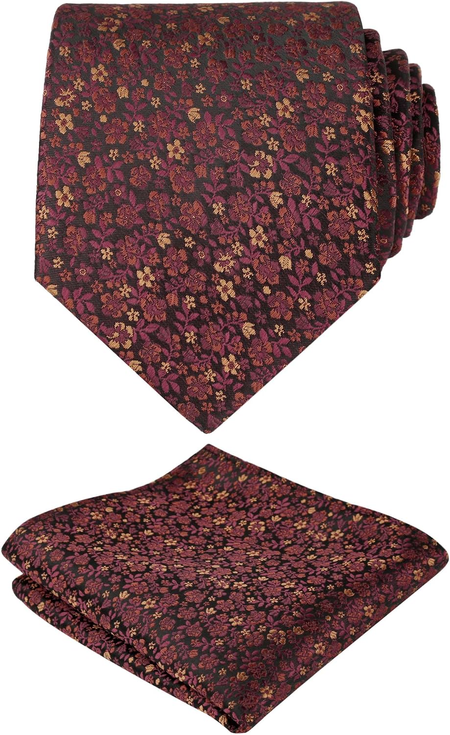 Detalle de Alizeal Floral Patterned Tie with Pocket Square Set (8cm) – Floral Wedding & Party Accessory
