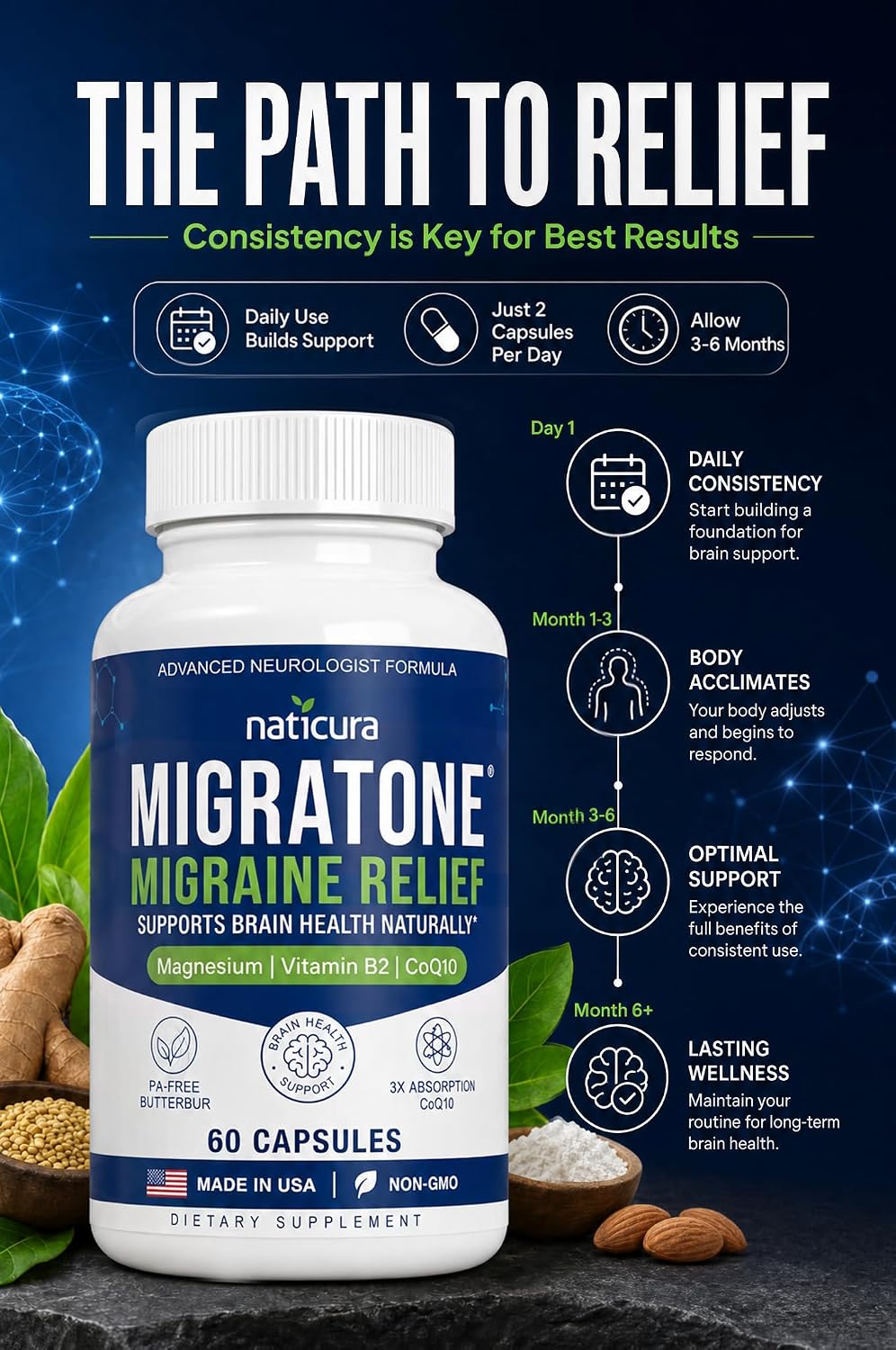 Detalle de Naticura Migraine Support Supplement, 60 Capsules
