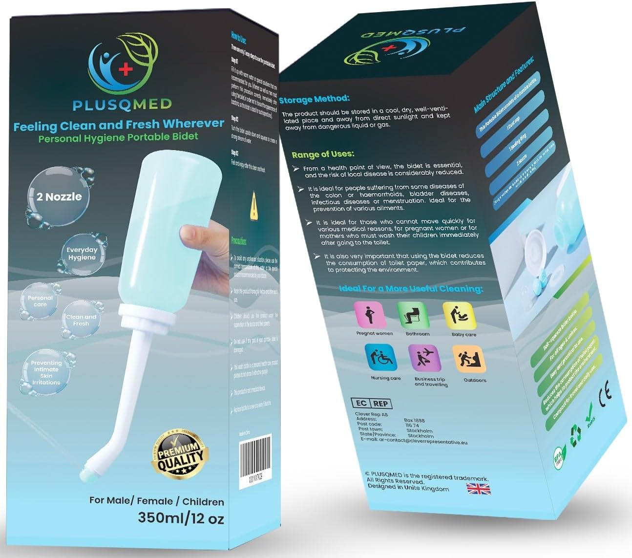 Thumbnail 5 de Peri Bottle for Postpartum Care – 350ml Portable Bidet Bottle with 1 Nozzle Stored Inside