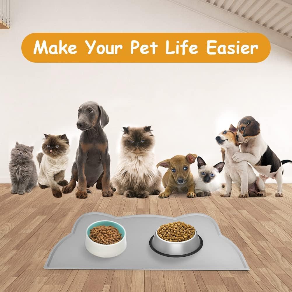 Thumbnail 6 de VSSHE Tappetino Ciotola per Cani e Gatti in Silicone 44 x 25 cm – Antiscivolo e Impermeabile, Grigio