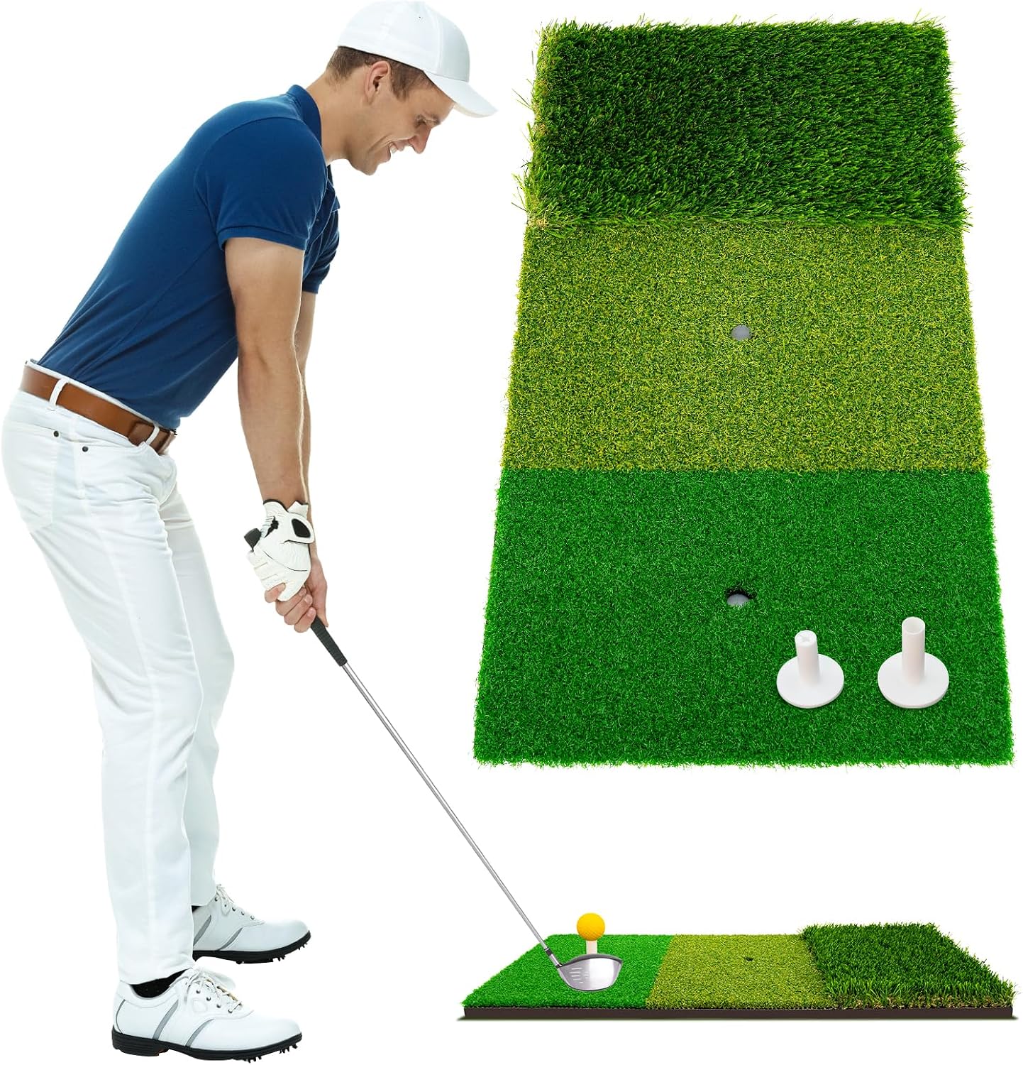 Detalle de GearJoy Golf Practice Mat Set with Three Replacement Mats and Rubber Base