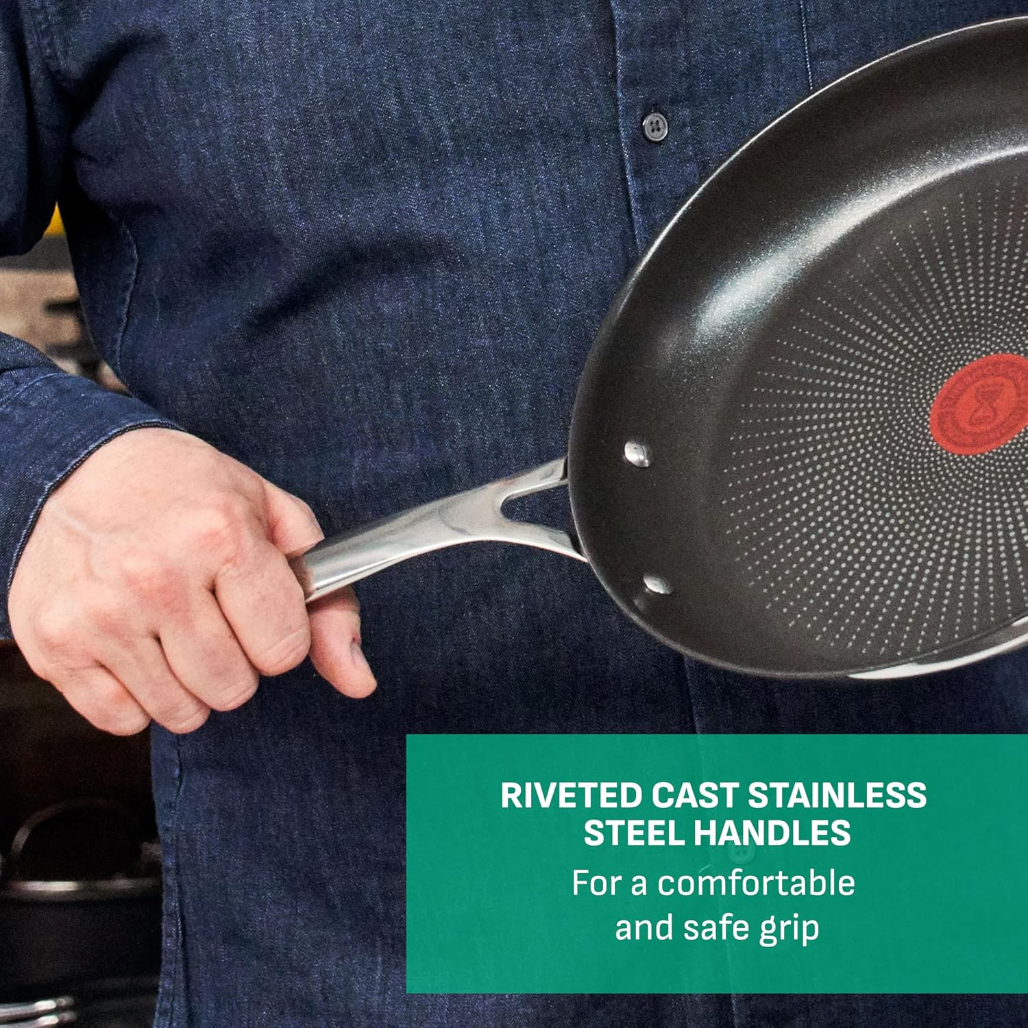 Detalle de T-Fal E304S244 Jamie Oliver Non-Stick Stainless Steel Frying Pan Set, 9.5" & 11