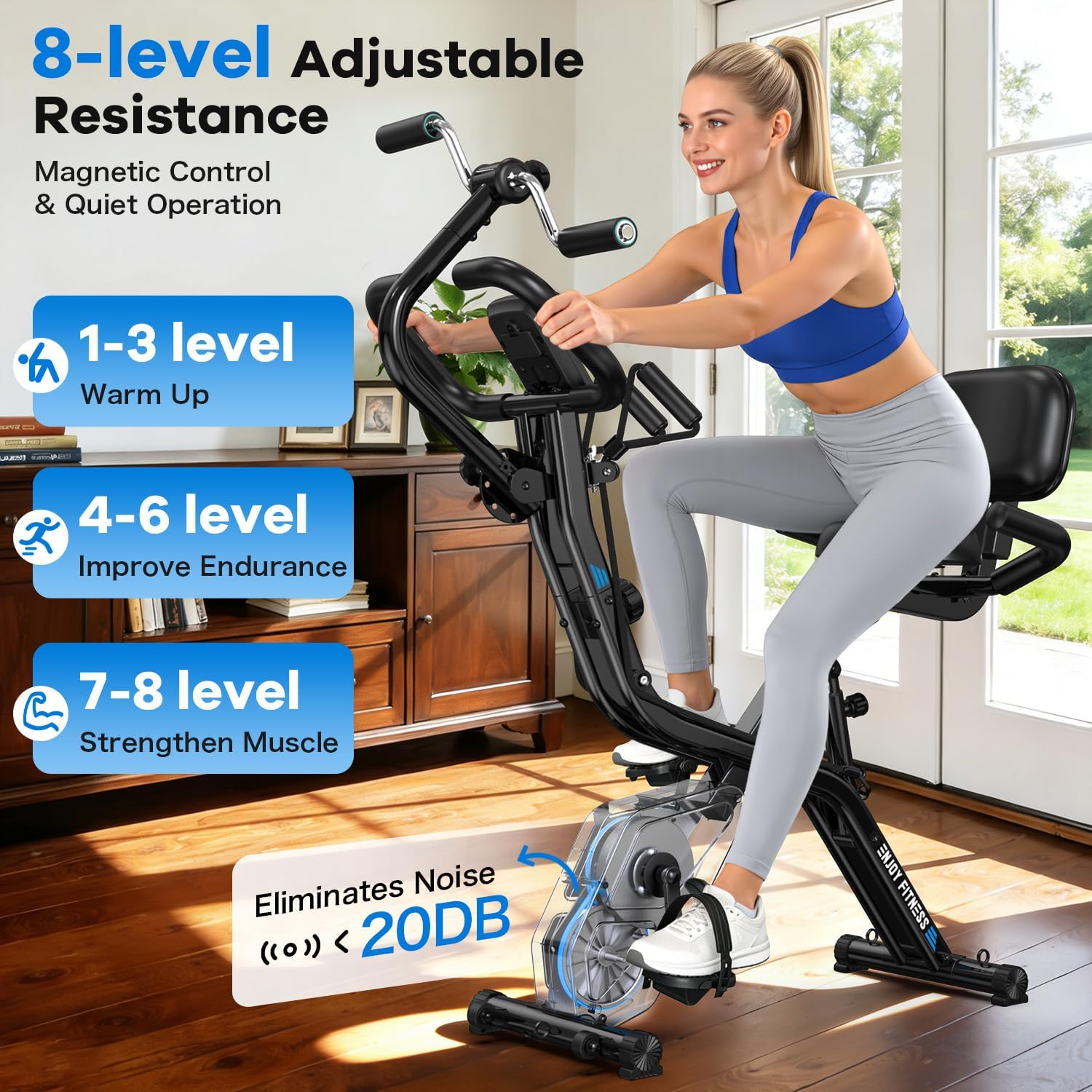 Detalle 1 de pooboo X-819N Blue Edition Folding Exercise Bike, 8-Level Magnetic Resistance