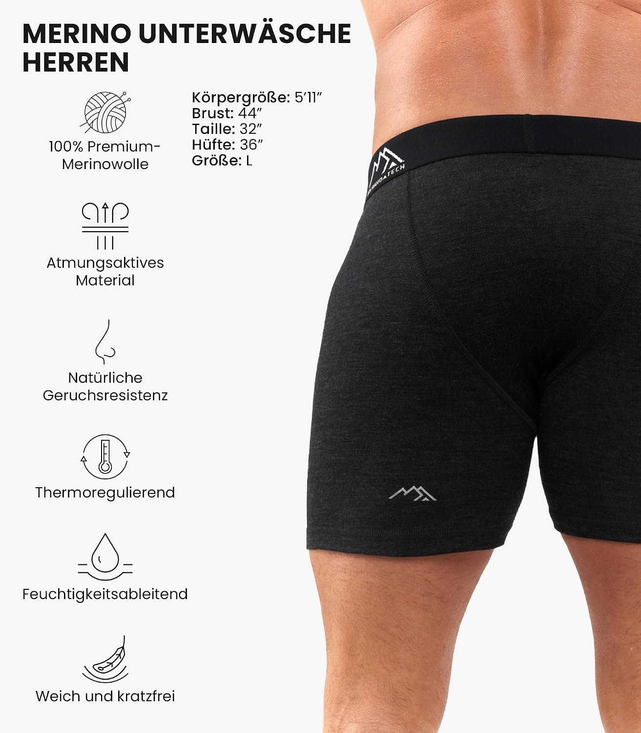 Detalle 2 de Merino.tech Merino-Unterwäsche 100% Herren 🩲