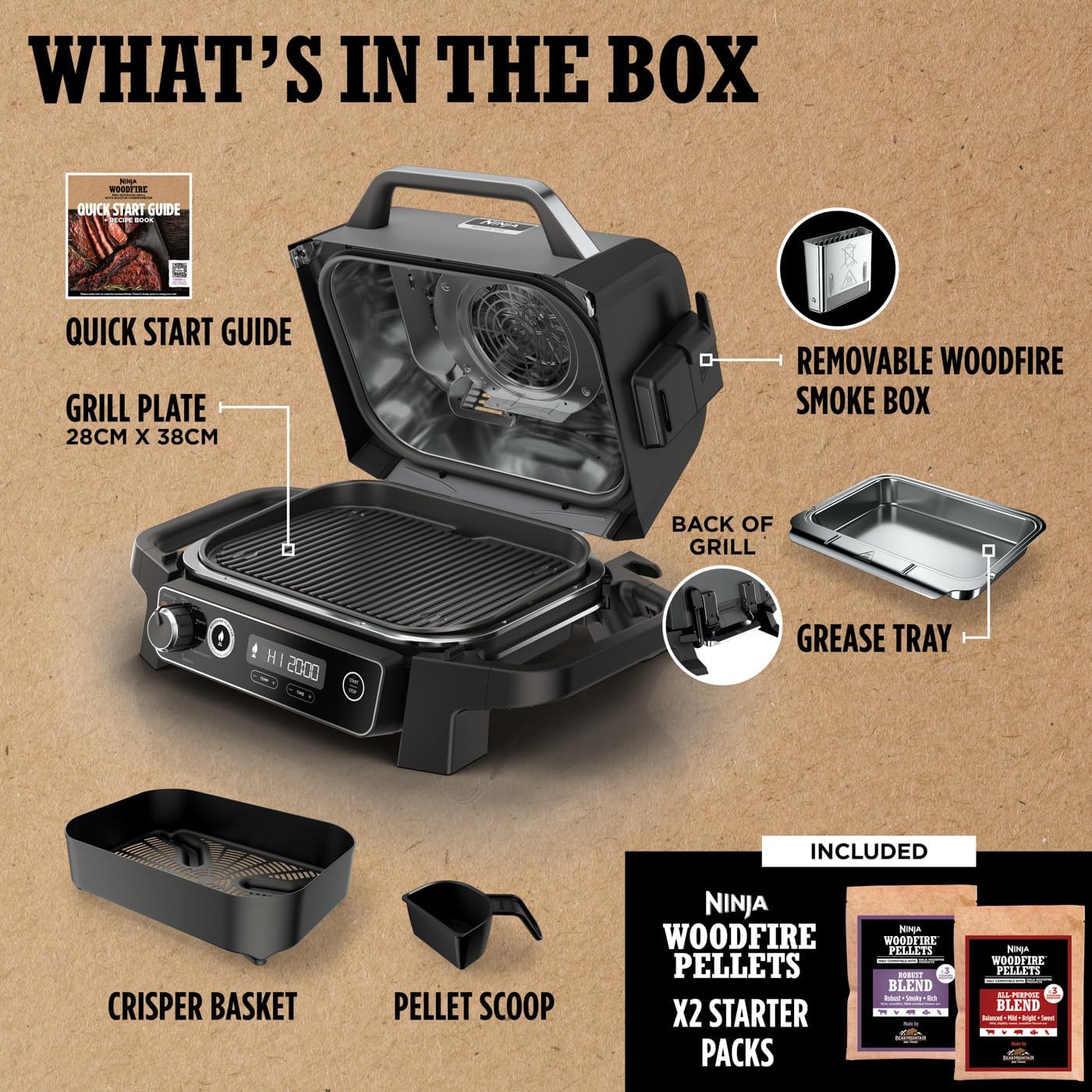 Thumbnail 1 de Ninja Woodfire Electric BBQ Grill & Smoker (OG701UK) – 7-in-1 outdoor grill, air fry and smoker