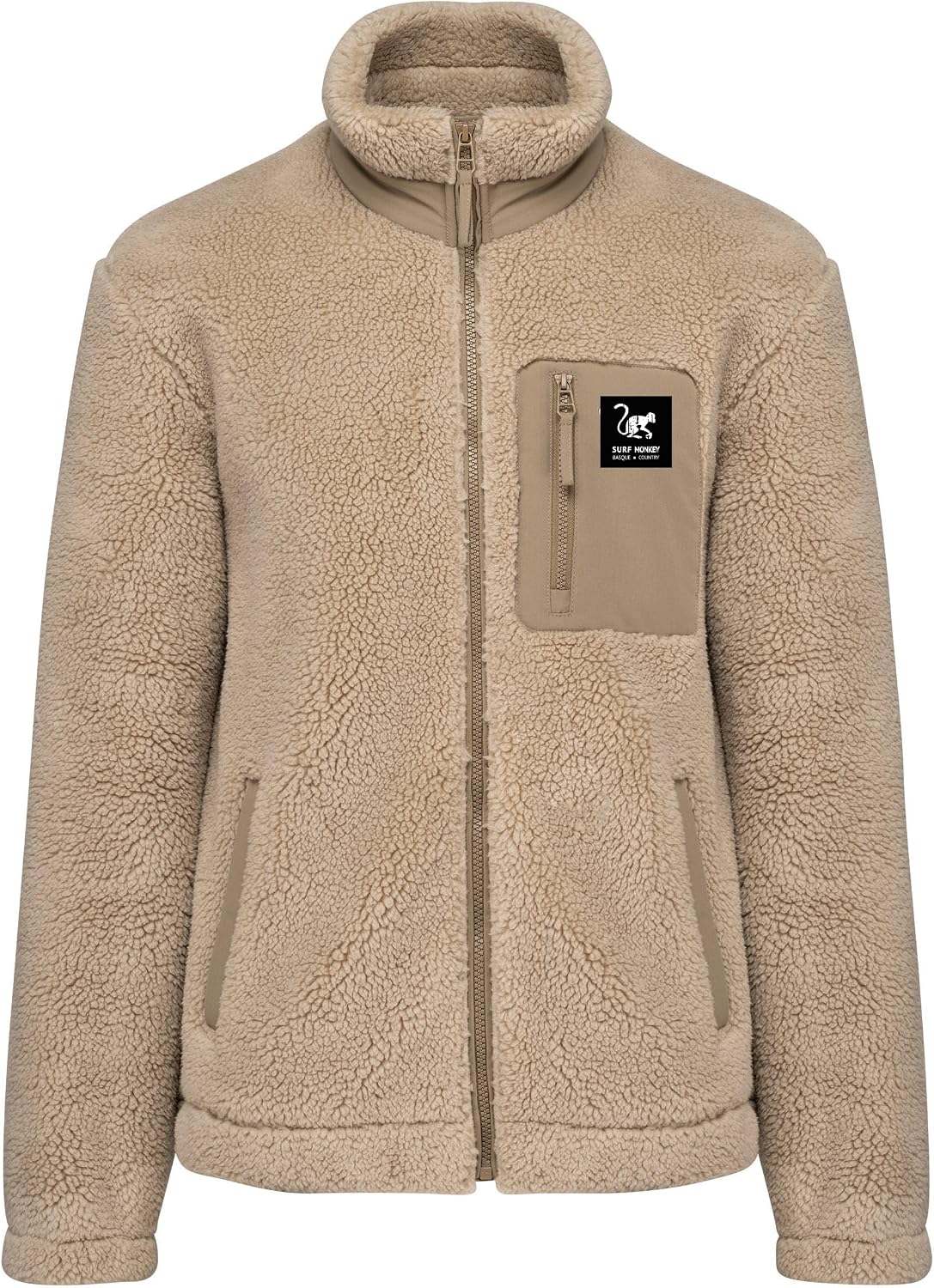 Detalle de Giacca sherpa Surf Monkey con zip e tasca sul petto, riciclata, vestibilità classica