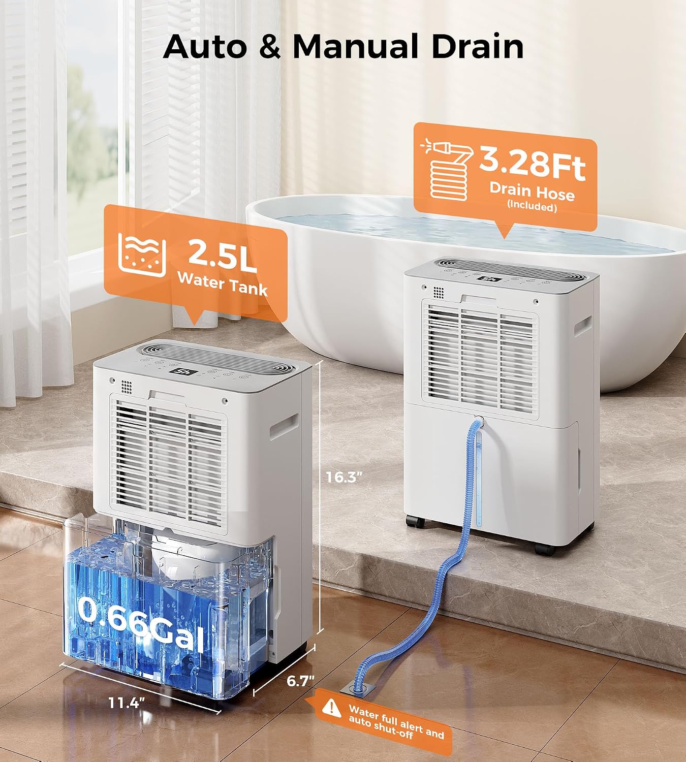 Detalle 2 de SEMKAP PD8R-03ME Dehumidifier, 32 Pints per Day, 2,500 Sq. Ft. with Drain Hose
