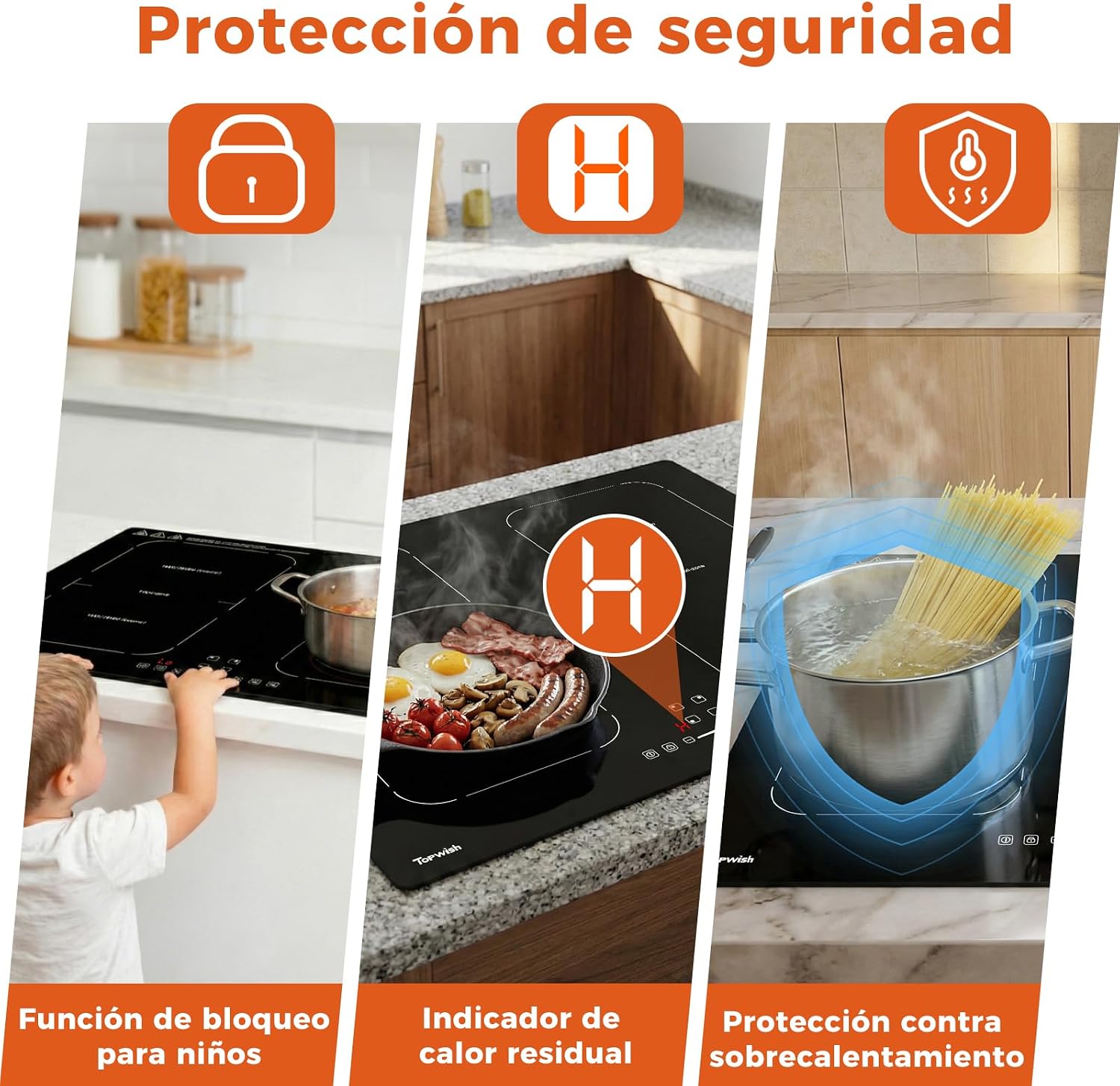 Detalle de Topwish Plaque Induction 4 Fuegos: placa a inducción integrada 60 cm con zonas flexibles y seguridad avanzada