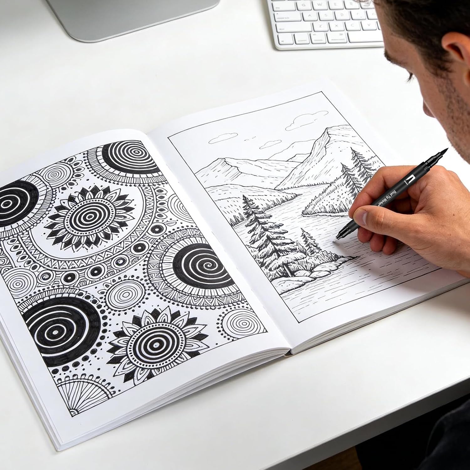Detalle 2 de Funnasting dual tip felt tip pens (12-pack) – black fineliner and brush tip colouring markers