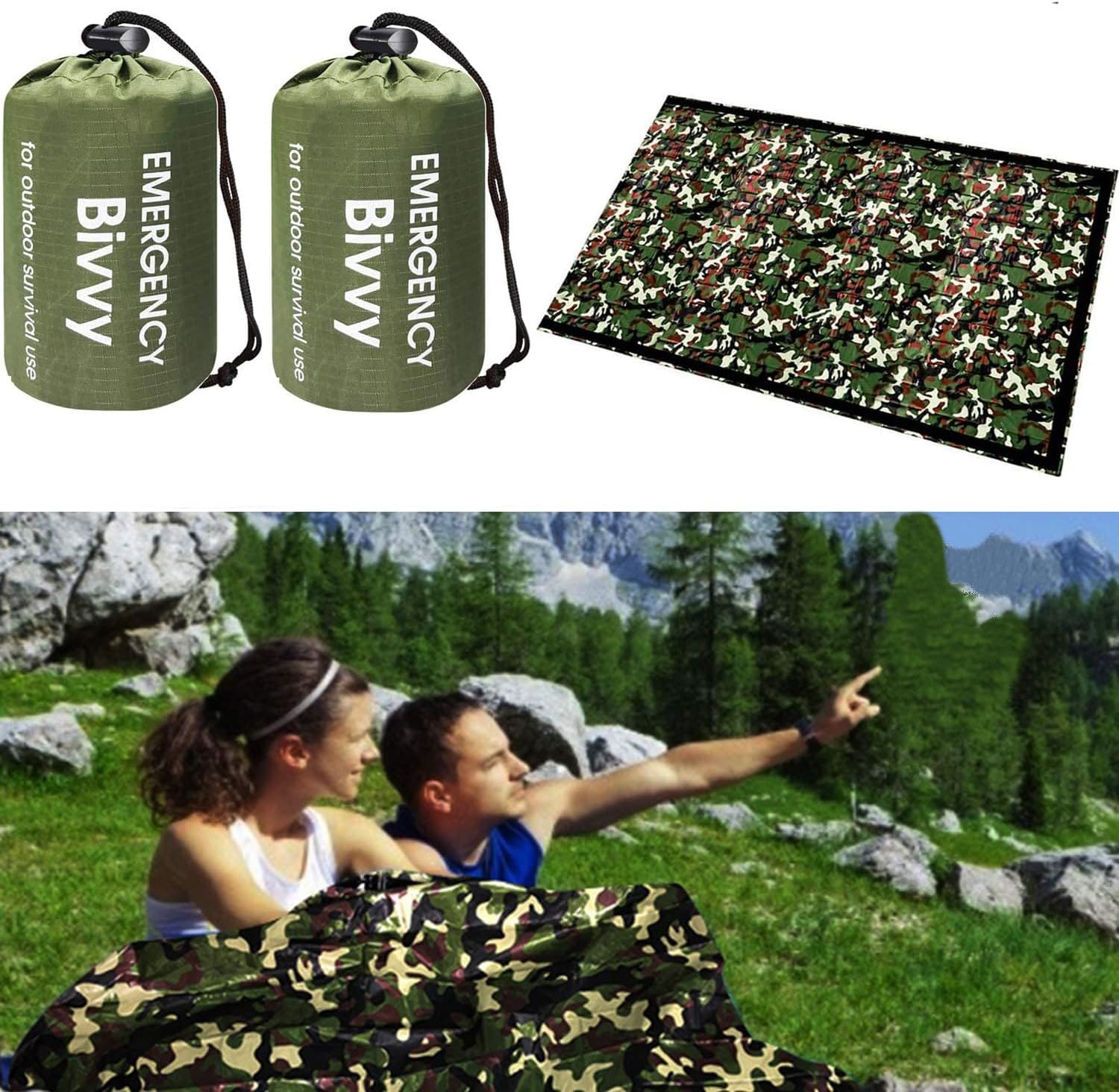 Detalle de HONYAO Sacco a Pelo d'Emergenza: Coperta di Sopravvivenza Riutilizzabile per Outdoor (2 pezzi)