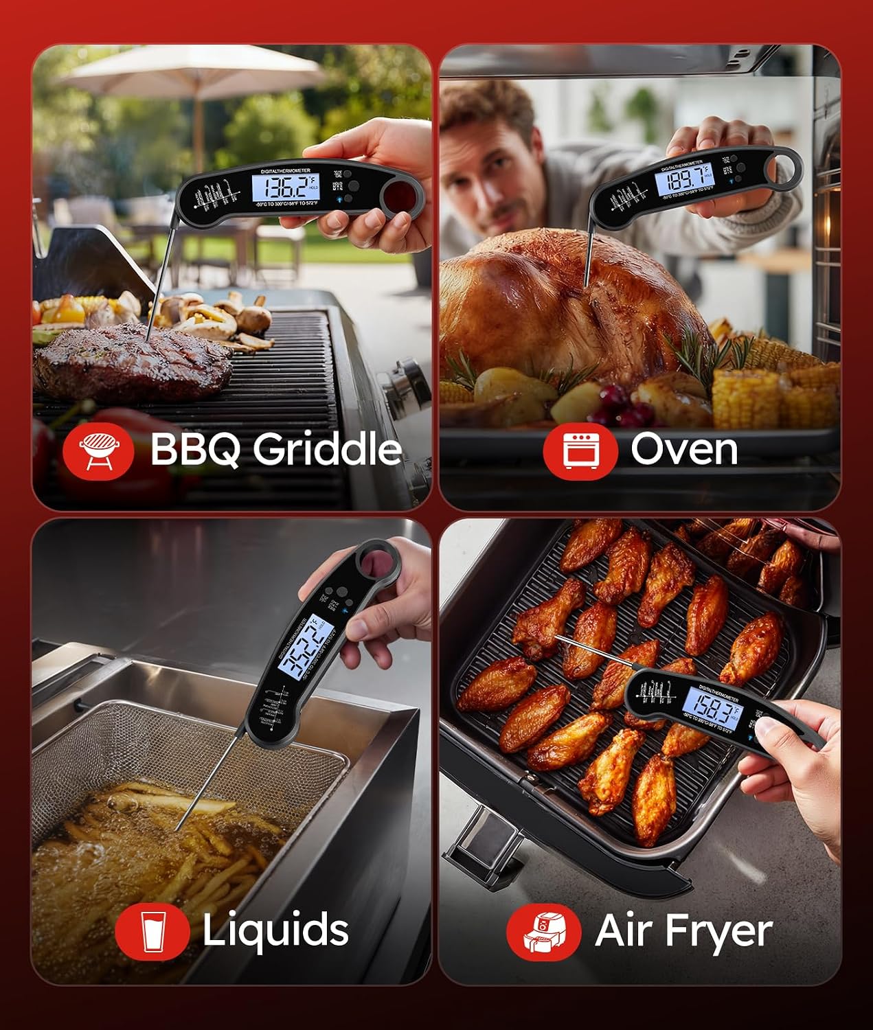 Thumbnail 5 de ONFIKY Instant Read Digital Meat Thermometer — 1-2 Second Readouts, IP67 Waterproof, 572°F/300°C
