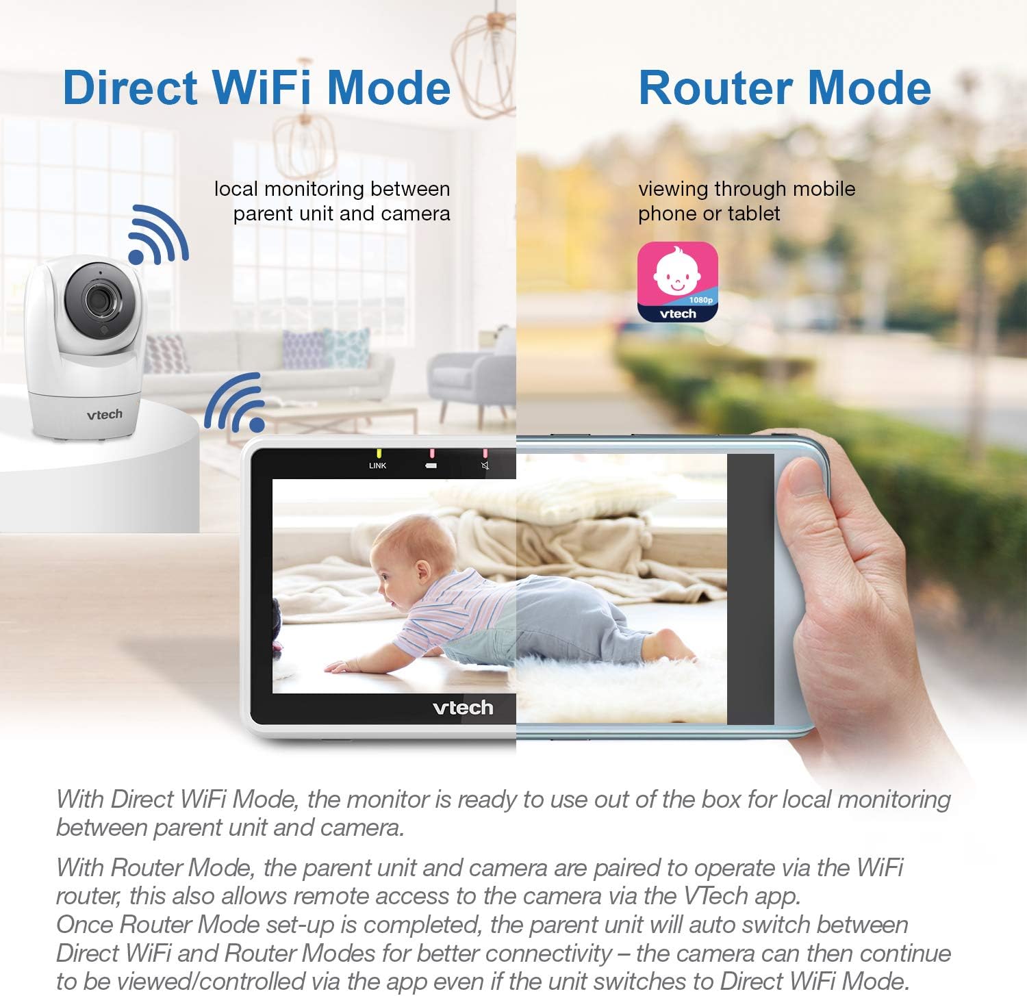 Thumbnail 4 de VTech VM901 Smart Wi-Fi Baby Monitor with 5-inch 720p Display, Pan Tilt Zoom and Mobile Connect