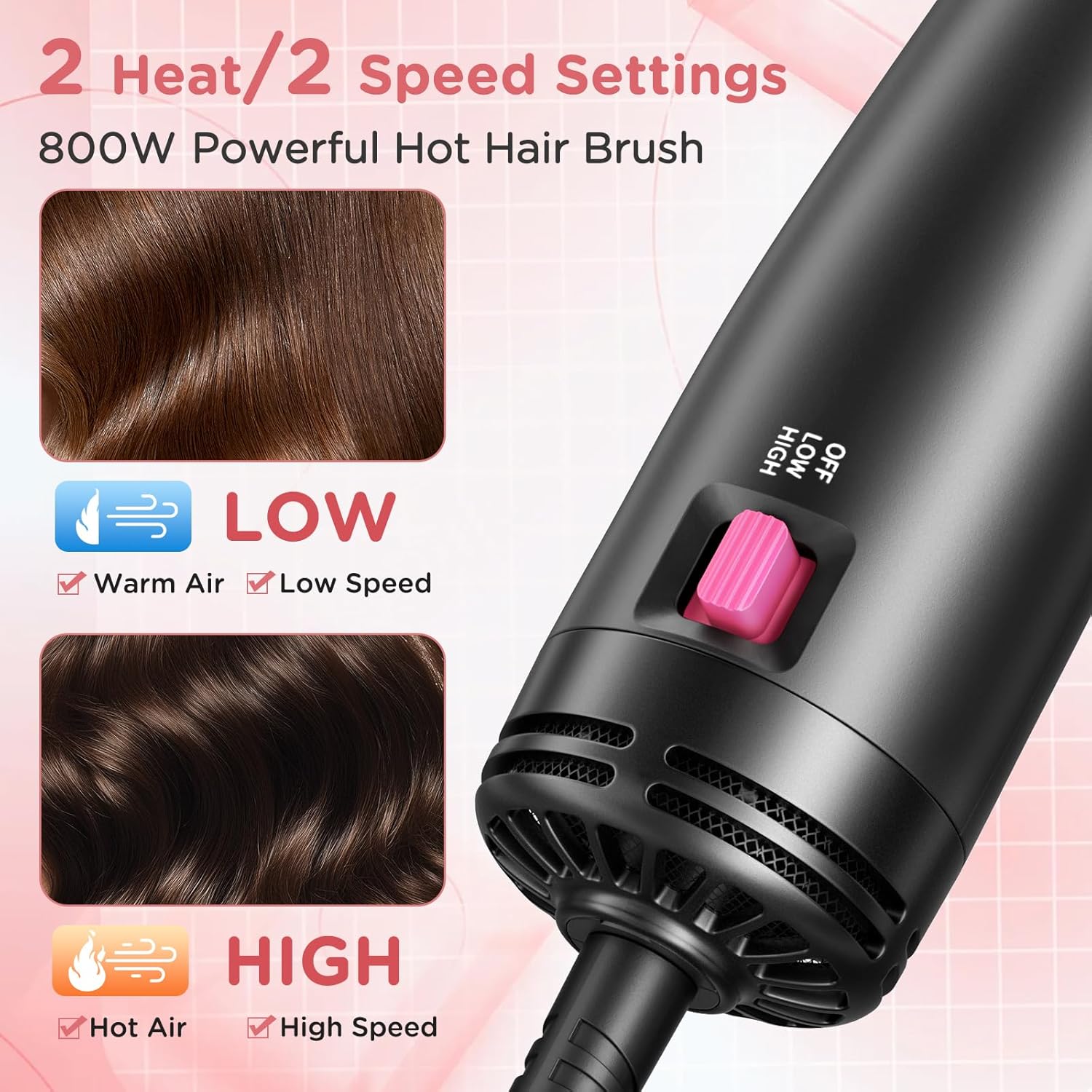 Thumbnail 3 de ONEWEST 3-in-1 Hair Dryer Brush (Dual Voltage) with Negative Ion Hot Air Brush, 2 Speeds and Travel Adapters