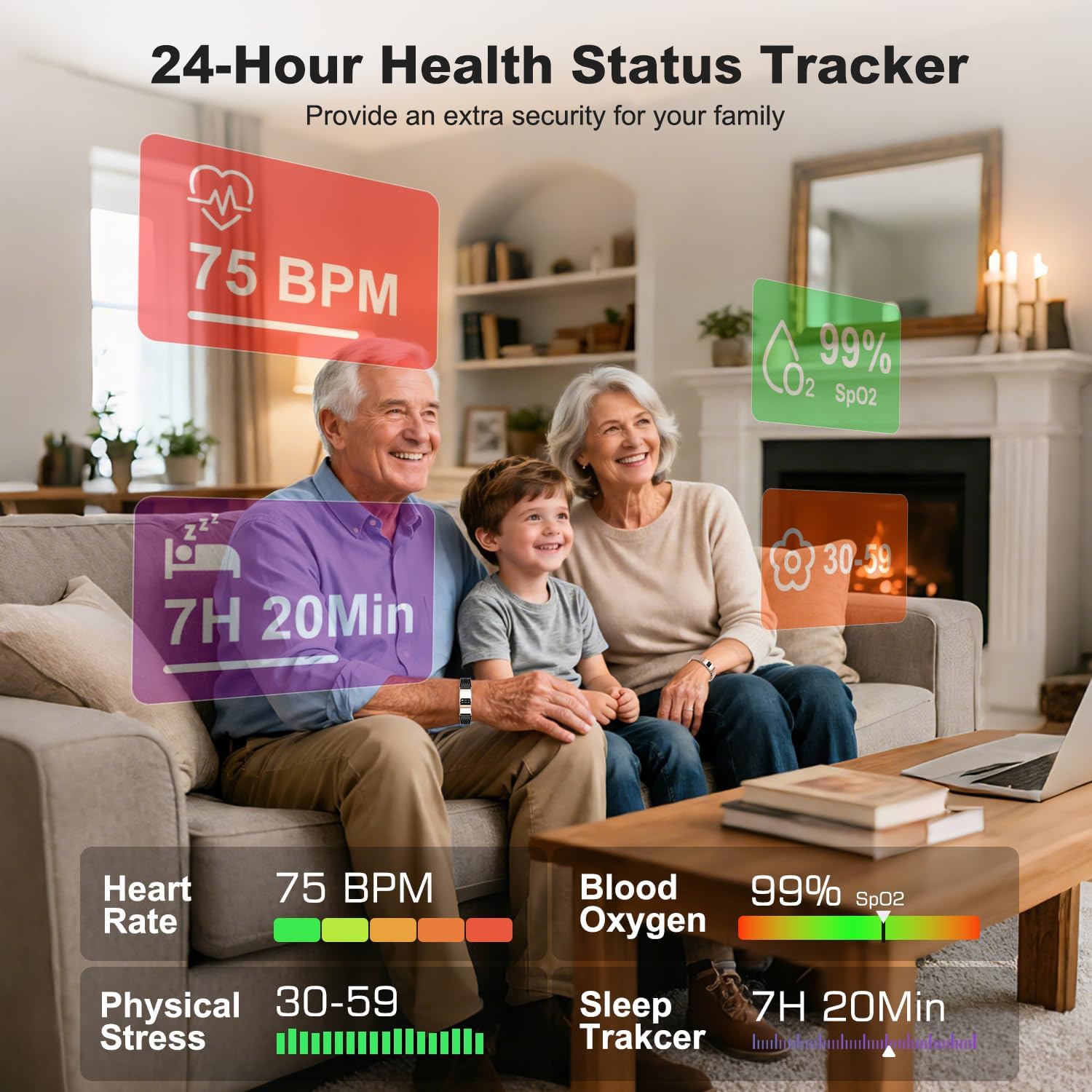 Detalle de Smartwatch Fitness Tracker Impermeabile con cardiofrequenzimetro, SpO2 e monitoraggio del sonno (compatibile Android e iOS)
