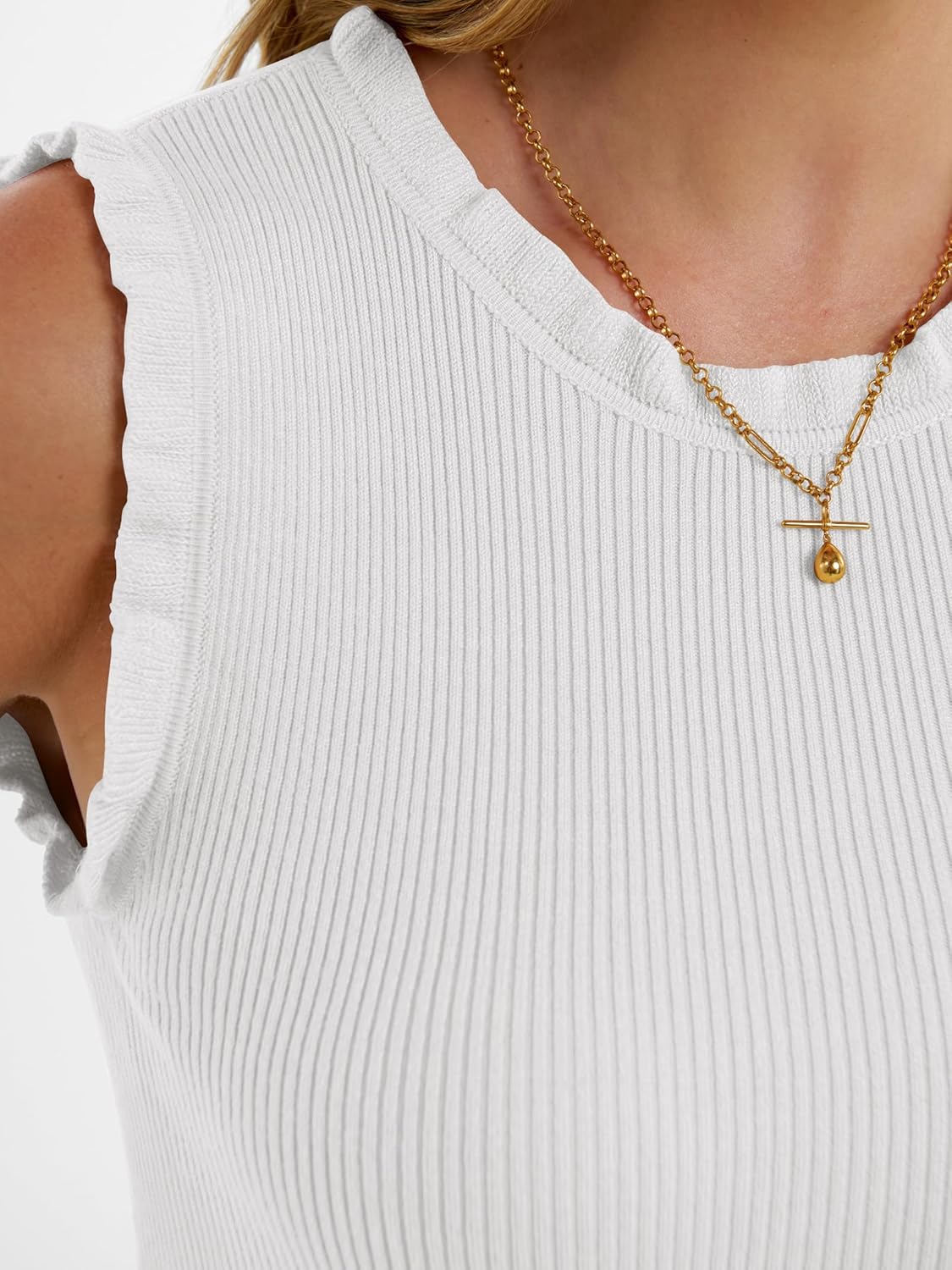 Detalle 2 de ANRABESS Ribbed Tank Top for Women with Ruffle Detail
