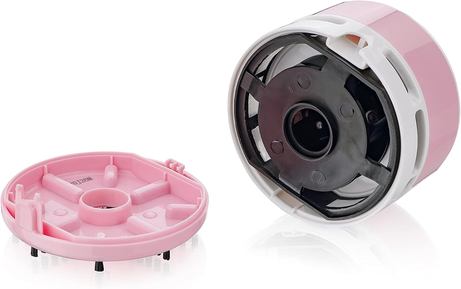 Detalle de Peach Mini Staubsauger PA105 – batteriebetrieben (2× AA), pink für Tisch, Tastatur & Auto