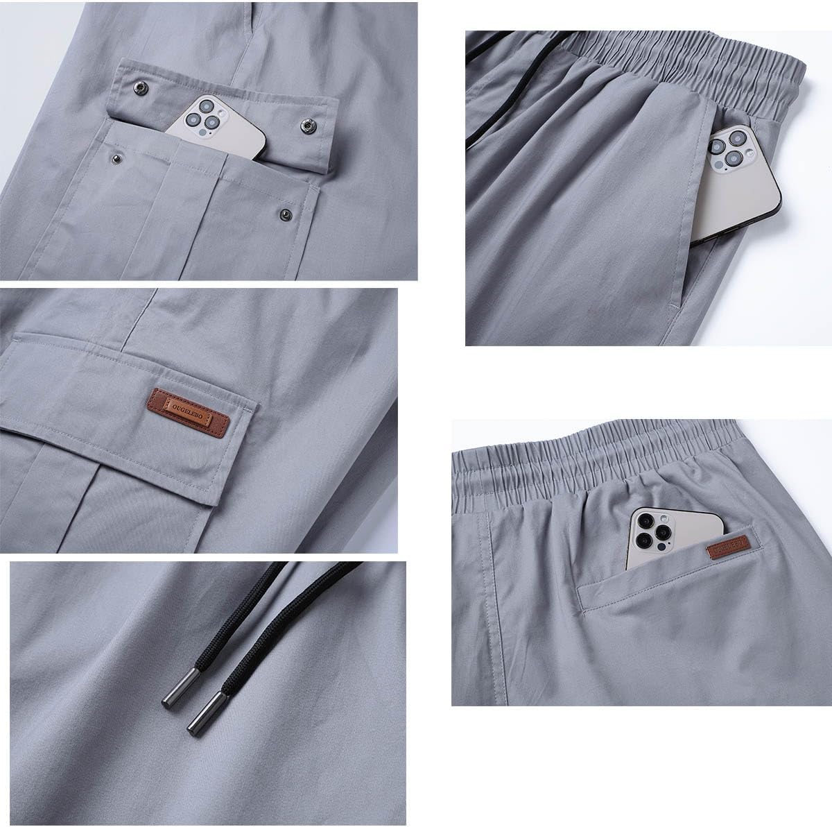 Detalle de Ougelebo Kurze Hosen Herren Cargo Shorts mit elastischer Taille und Tunnelzug