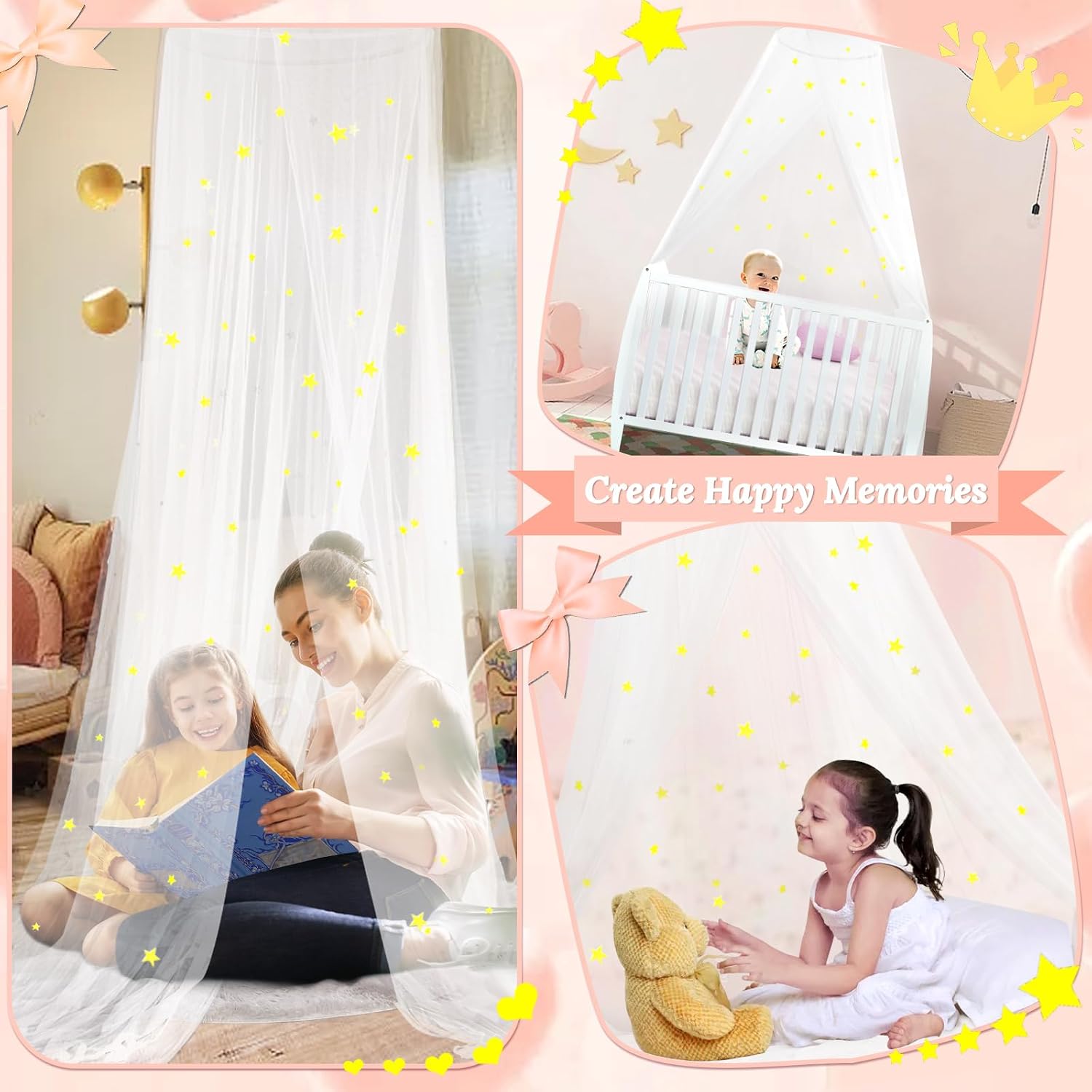 Detalle de South To East Bedcanopy bedhemel met glow-in-the-darksterren en muggennet