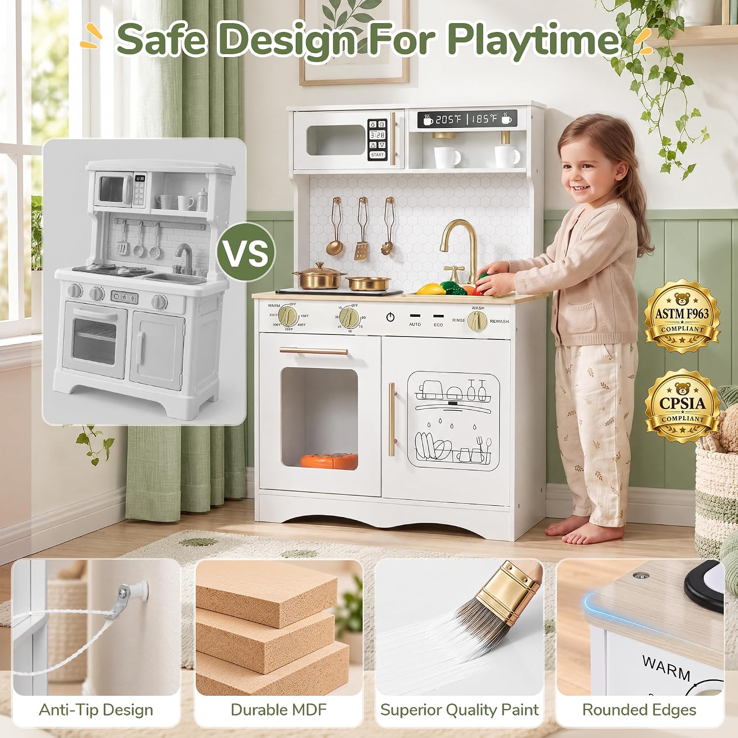 Thumbnail 6 de Wooden Play Kitchen with Real Lights and Sounds