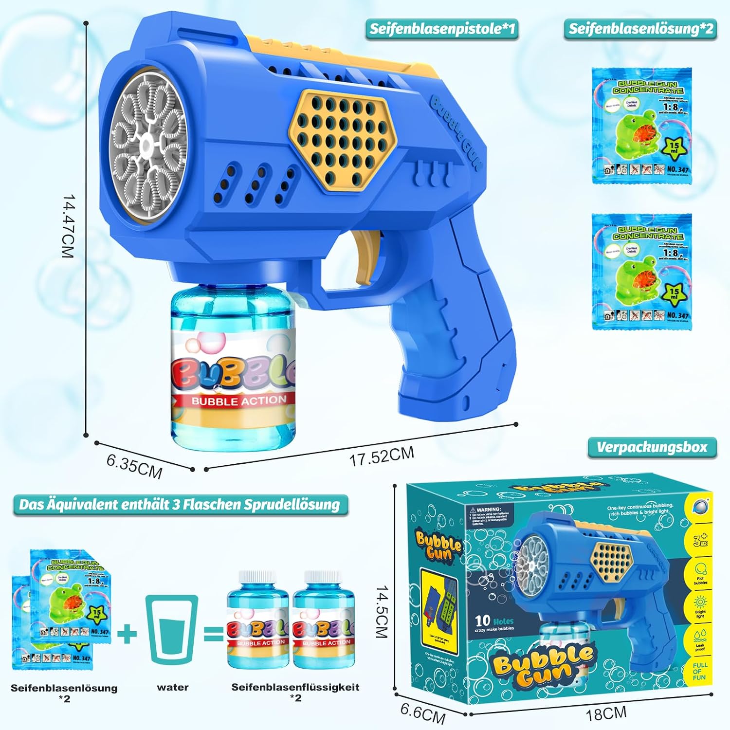 Thumbnail 6 de Vansky Automatische Seifenblasenpistole für Kinder – LED-Licht, 110 ml Tank, 8000+ Blasen/Minute