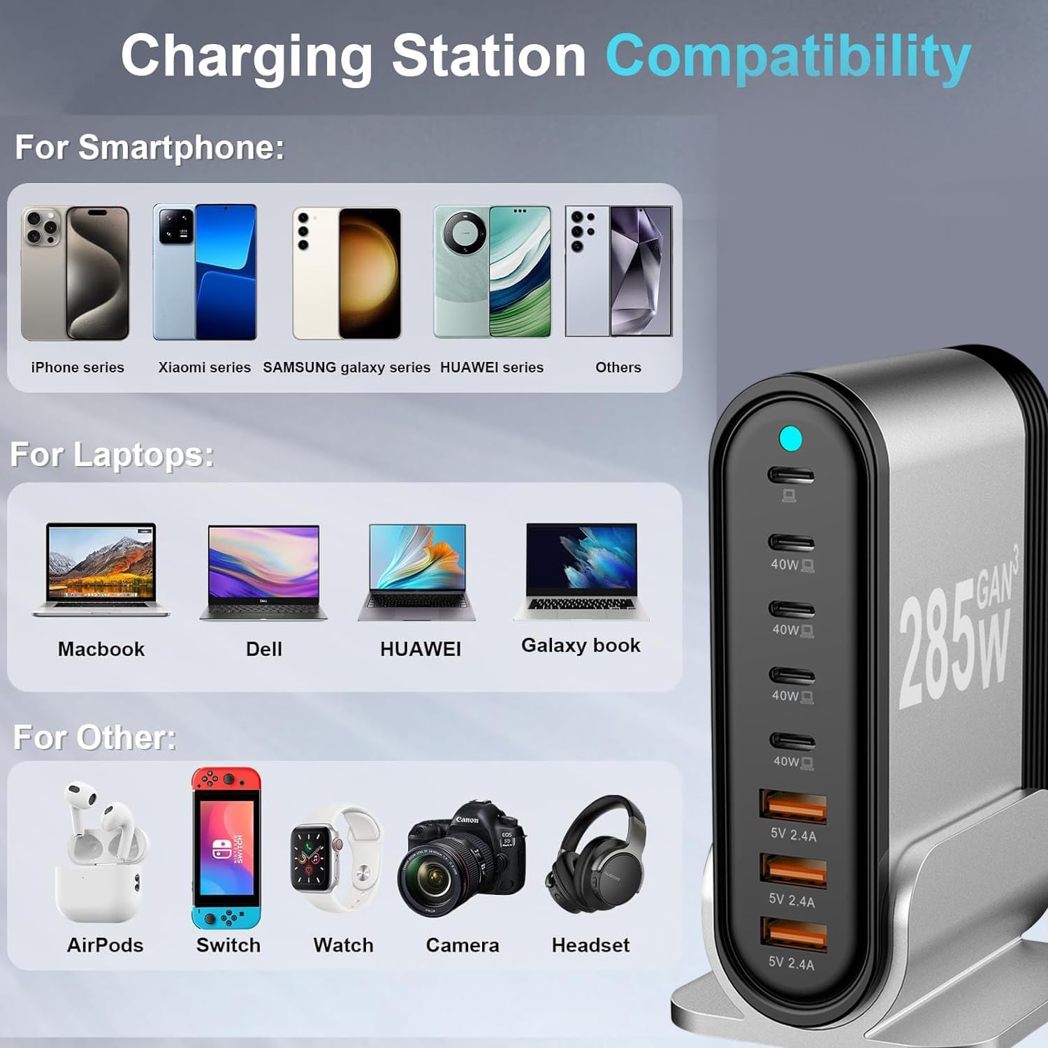 Thumbnail 6 de Cargador rápido USB C: 285W 8-port desktop charging station