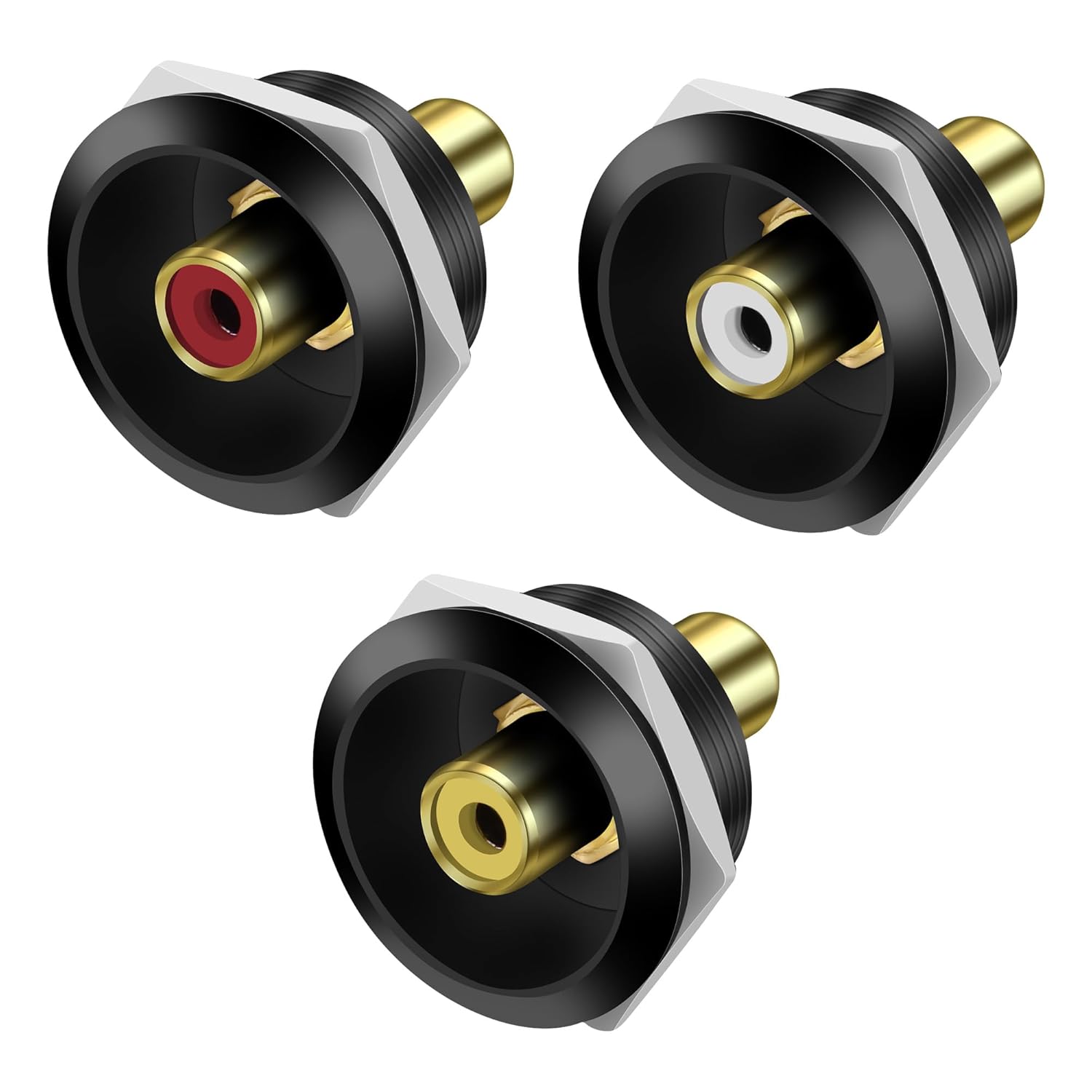 MEIRIYFA RCA Panel Mount Connectors – 3-Pack RCA Female to Female Round Adapter, Black