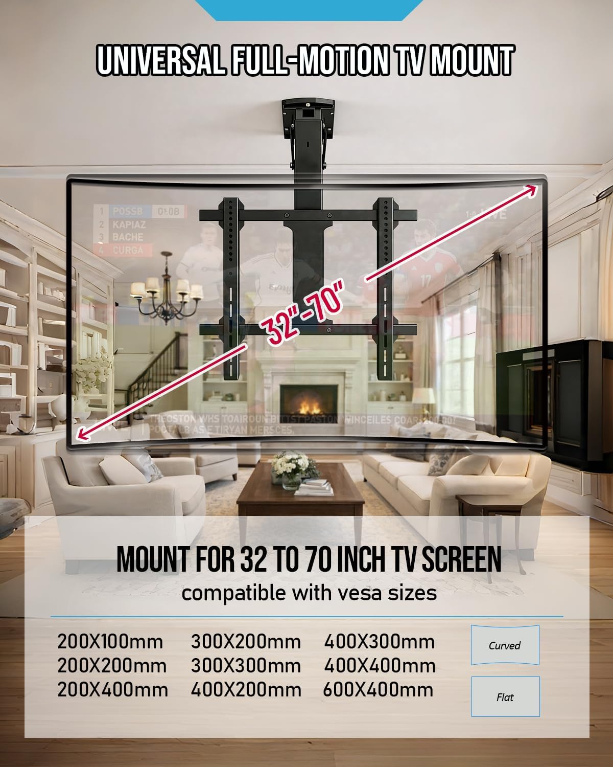 Thumbnail 1 de Roboticious Electric Ceiling TV Mount with Remote (Motorized, 32–70 inch, Black)