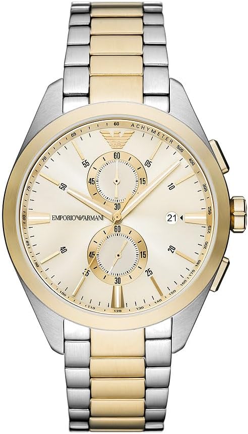 Detalle de Emporio Armani Montre pour Hommes – Montre chronographe quartz 43 mm, acier inoxydable bicolore