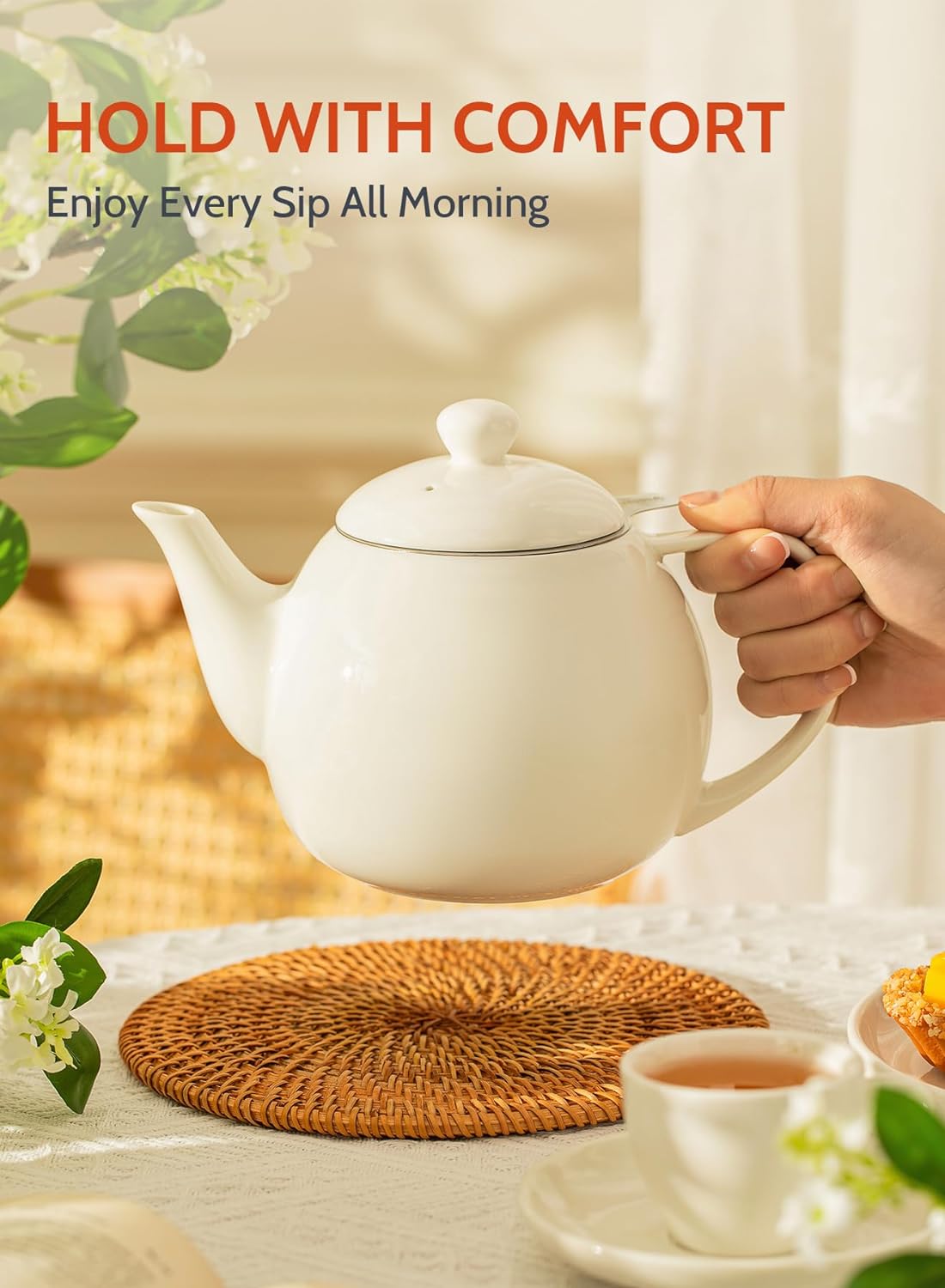 Thumbnail 4 de Sweese Teapots for Tea (27 oz) Porcelain Teapot with Removable Stainless Steel Infuser, White