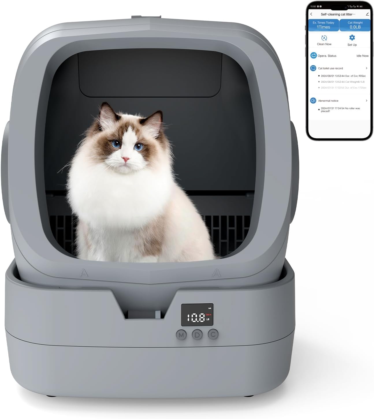 Detalle de UPFAS Automatic Cat Litter Box (Self-Cleaning) with App Control & Weight Monitoring, Ultra-Quiet—Grey