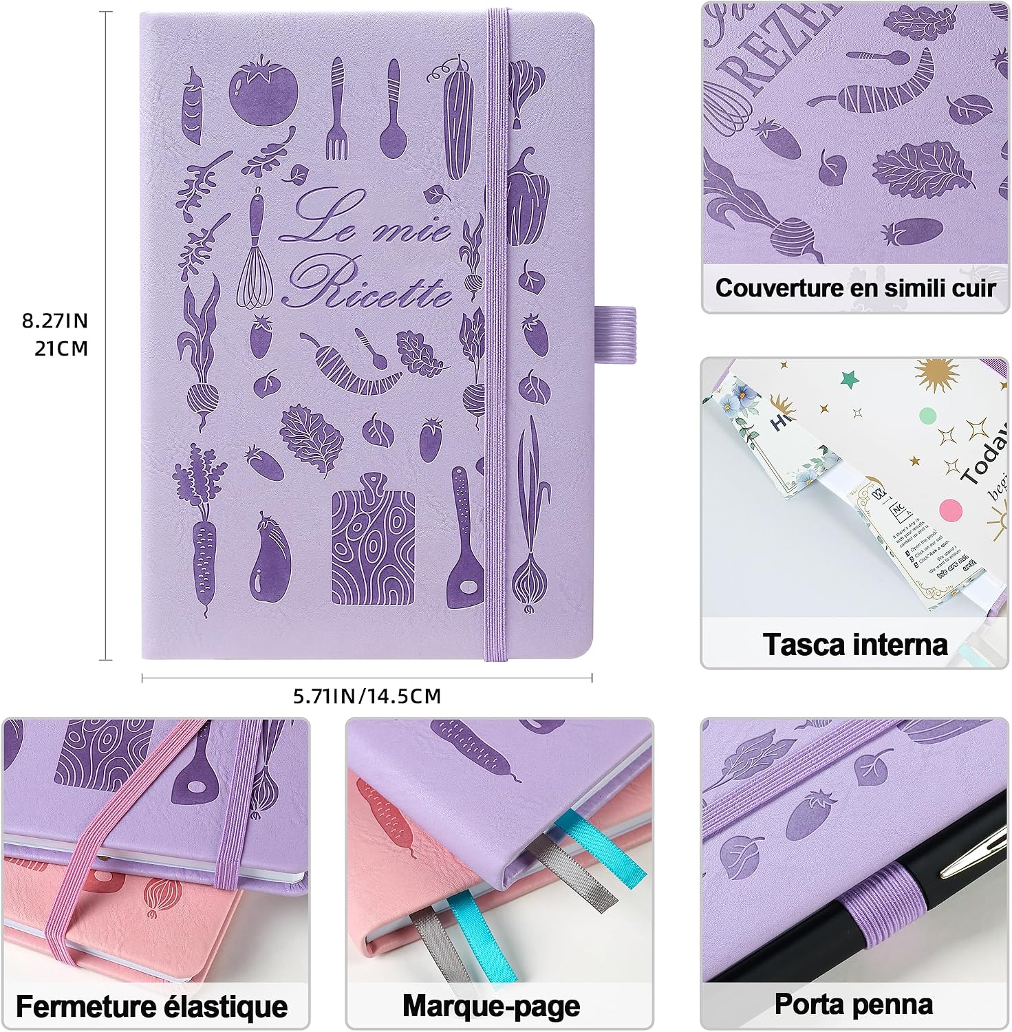 Thumbnail 1 de HwxBen Libro di ricette vuoto lavanda – quaderno di cucina da compilare con copertina rigida 14,5 x 21 cm