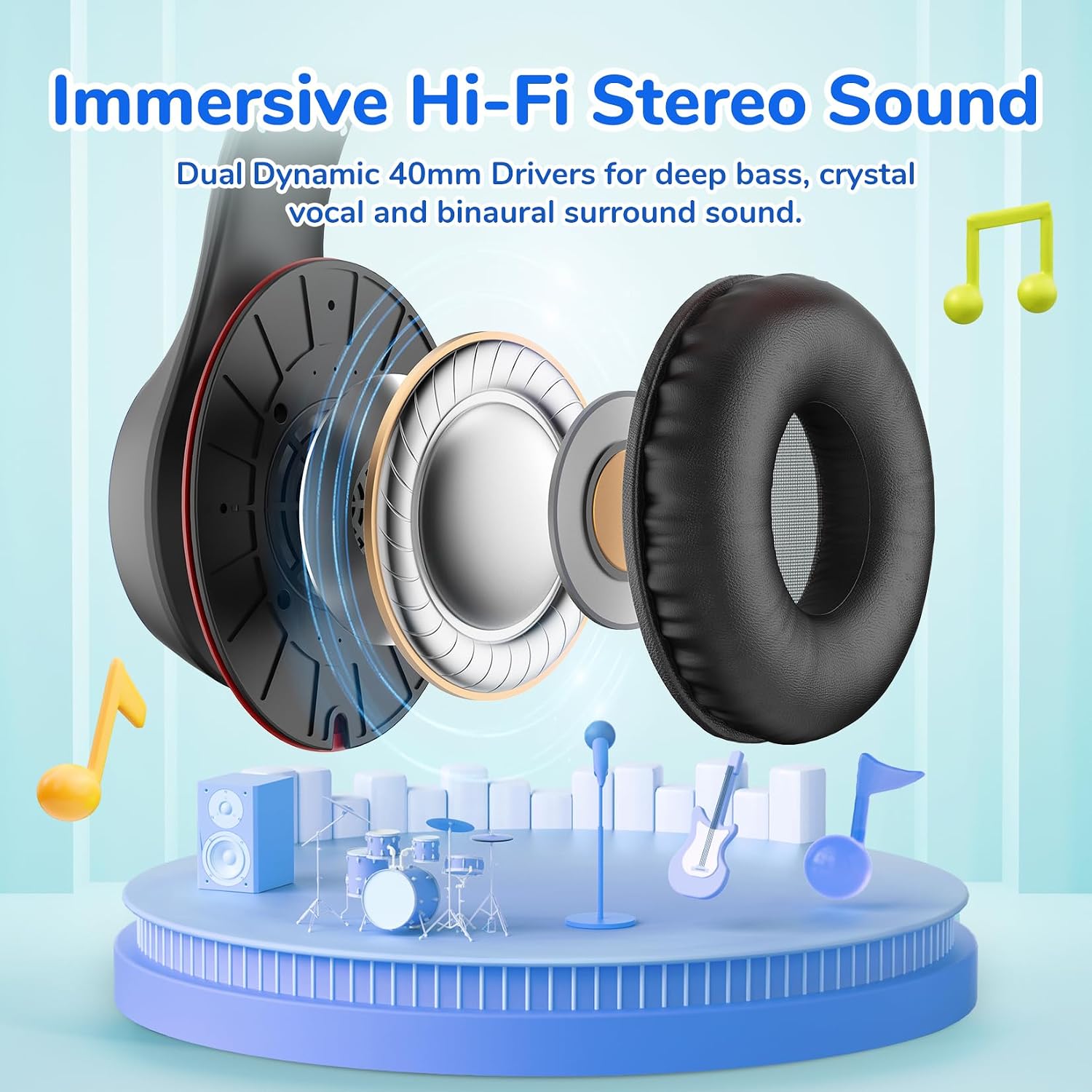 Detalle de EarFun K3 Kids headphones 85 dB volume limit