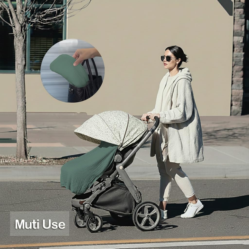 Thumbnail 6 de MUGVELL Roman Green XL Muslin Nursing Cover with Arch Neckline and Pocket