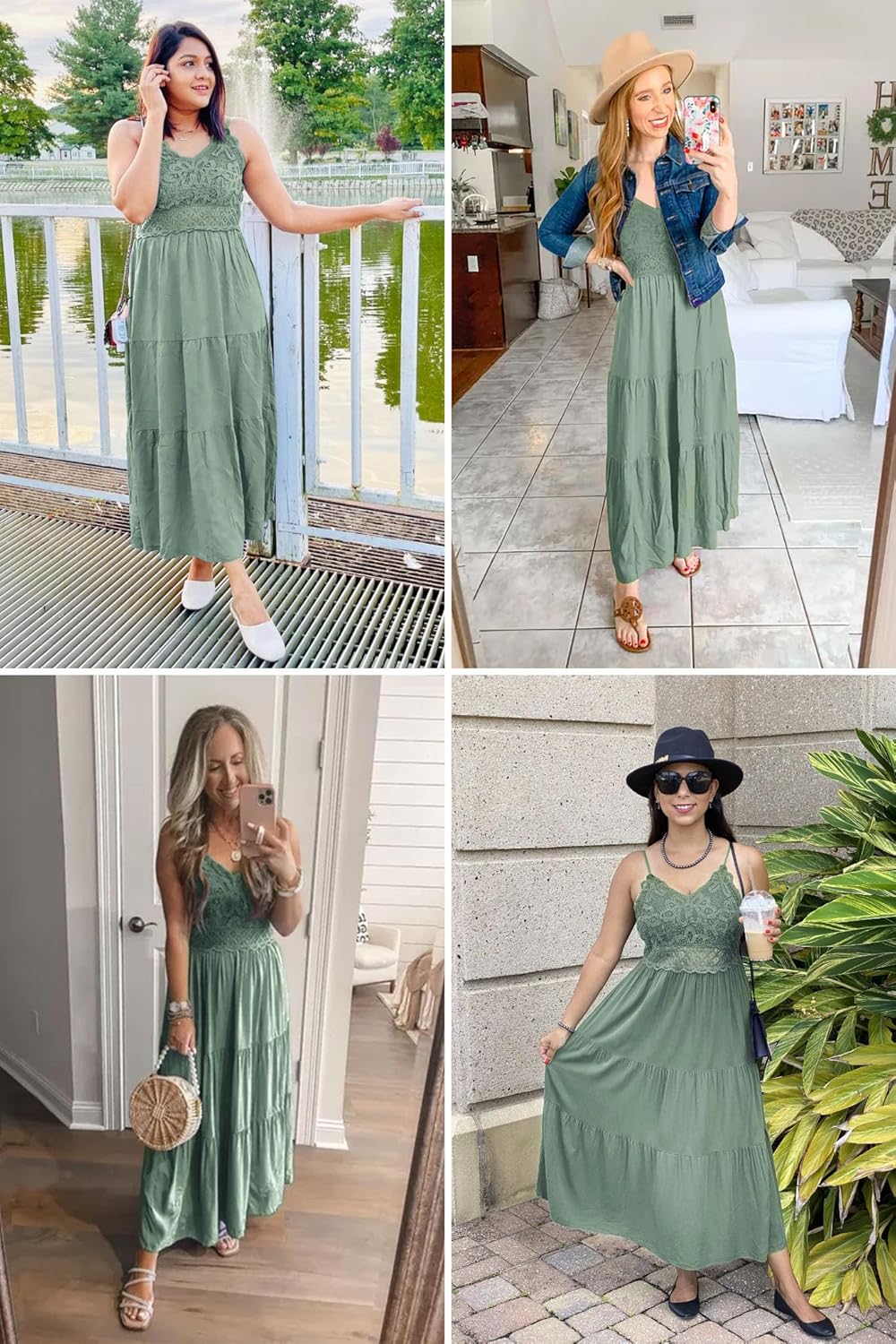 Detalle de Dokuritu Women's Beach Crochet Lace Maxi Dress: Spaghetti Strap, V-Neck Crochet Boho Beachwear