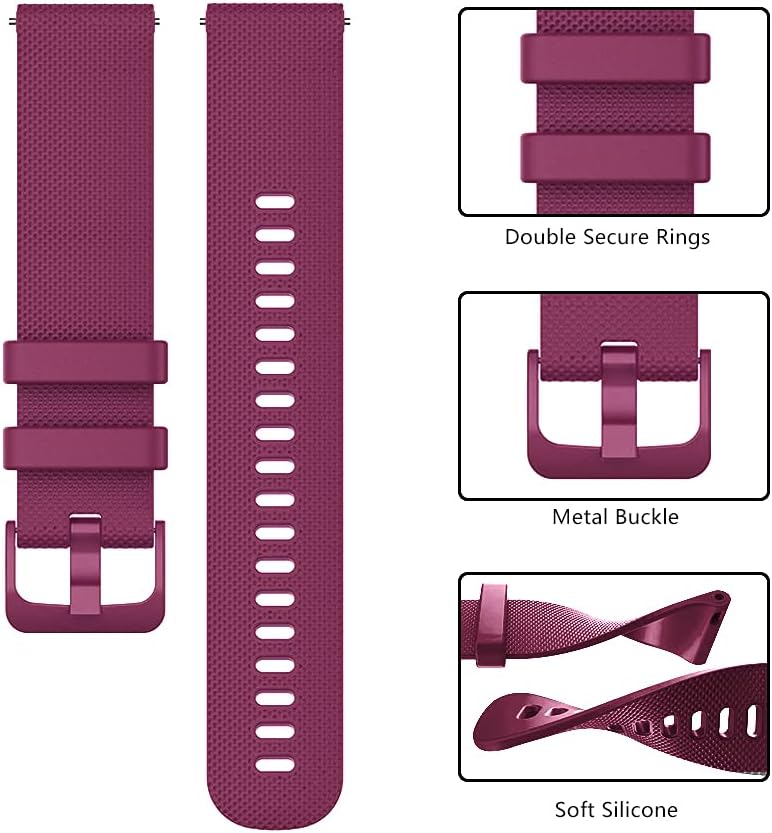 Detalle de OVERSTEP 20mm Soft Silicone Band for Garmin and Samsung Smartwatches (Wine Red)